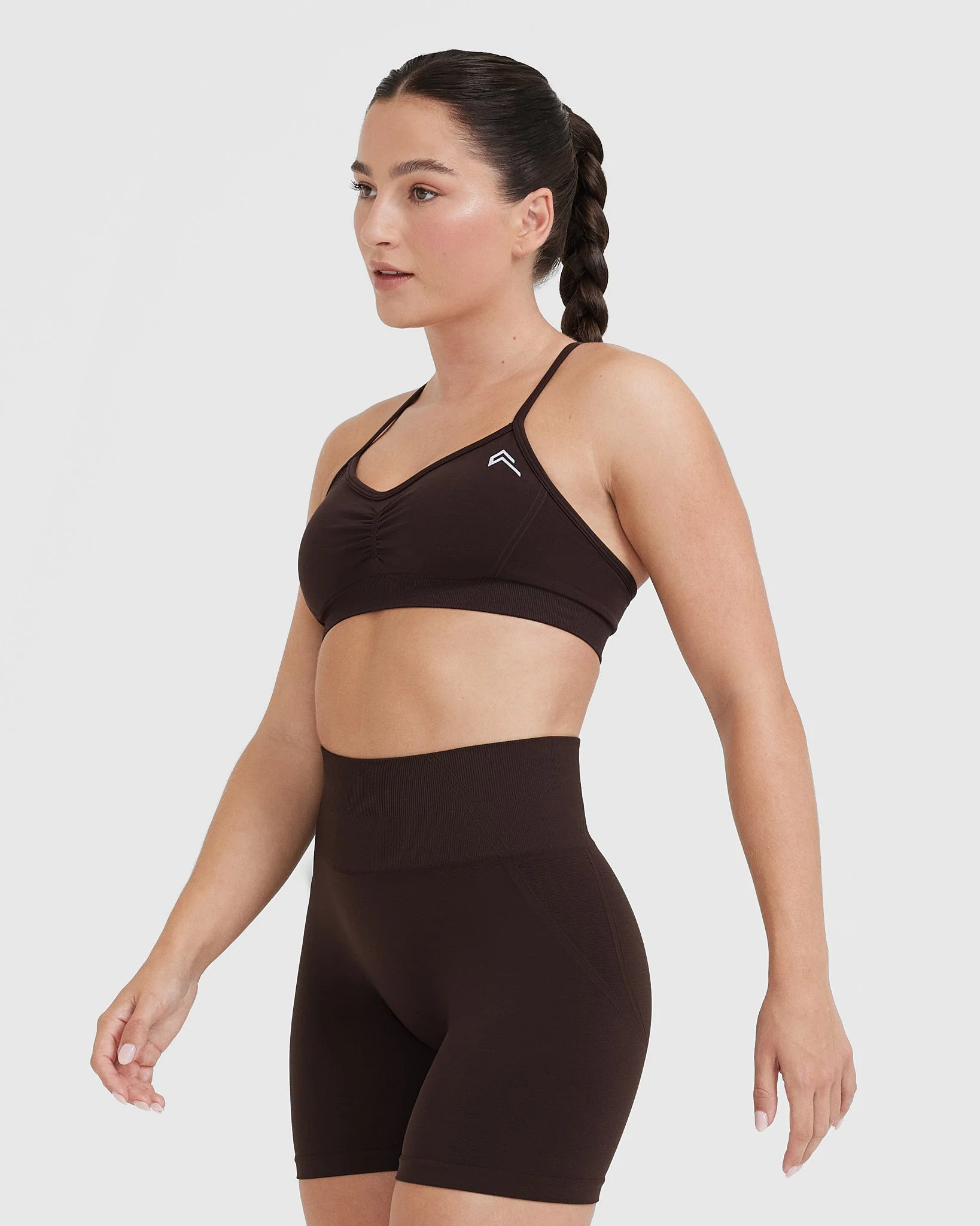 EffortlessLift™ Strappy Bralette with White Logo | 70% Cocoa - Image 3