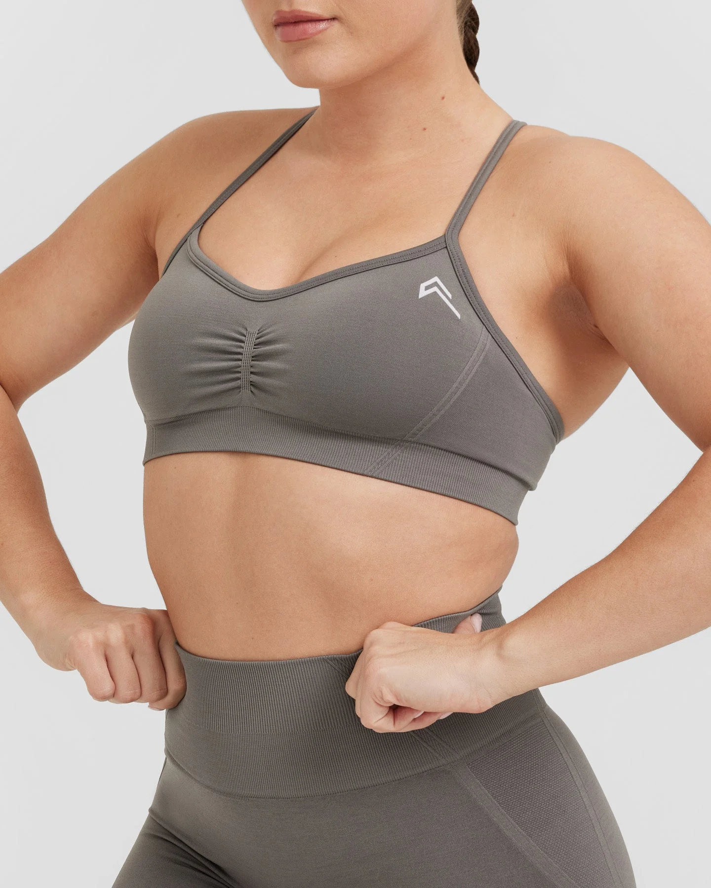 EffortlessLift™ Strappy Bralette with White Logo | Ash Grey - Image 4