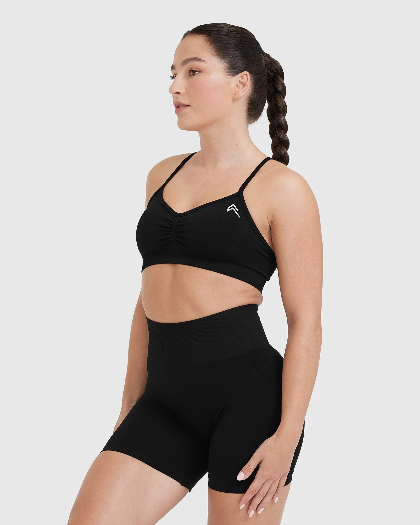 EffortlessLift™ Strappy Bralette with White Logo | Black - Image 3