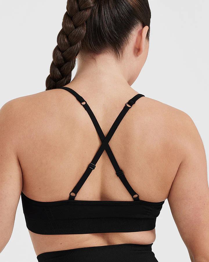 EffortlessLift™ Strappy Bralette with White Logo | Black - Image 5