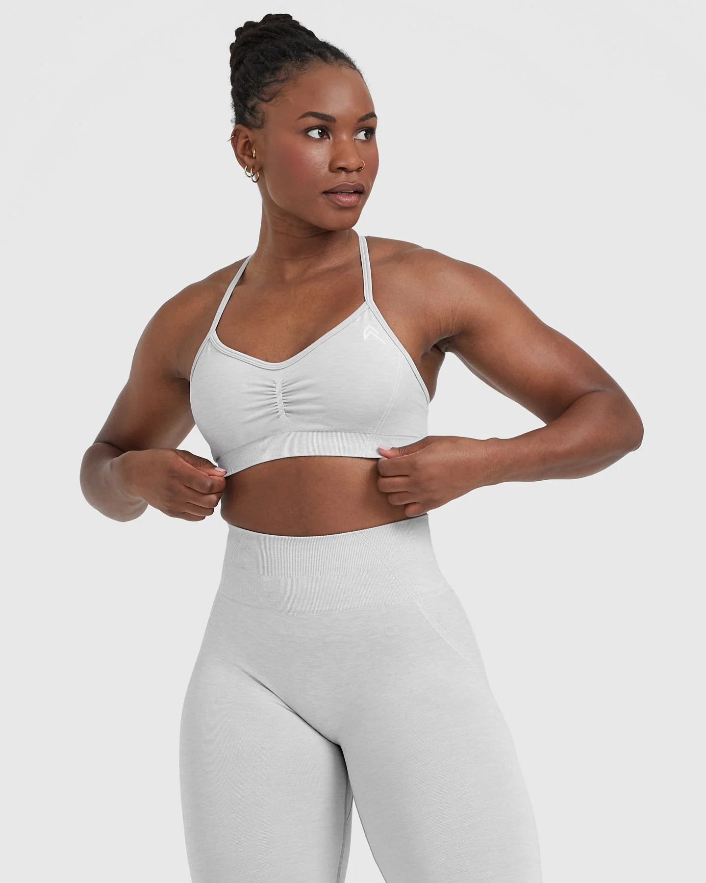 EffortlessLift™ Strappy Bralette with White Logo | Grey Marl