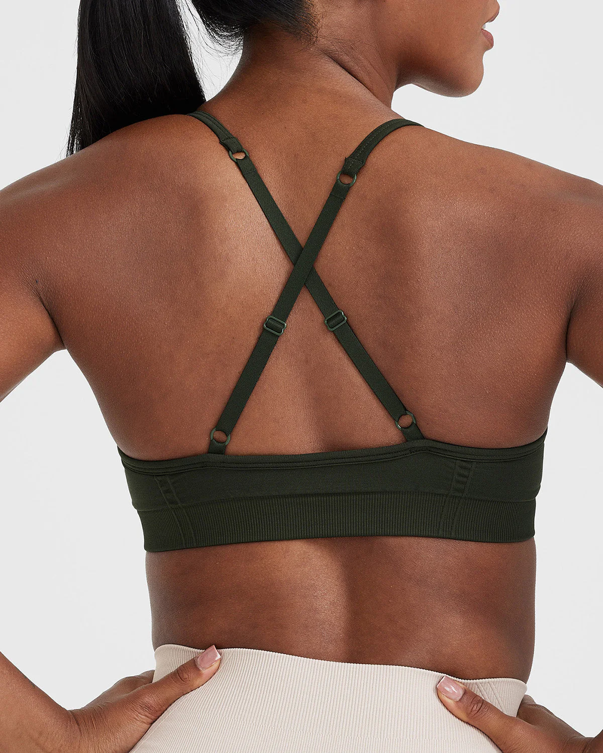EffortlessLift™ Strappy Bralette with White Logo | Khaki - Image 5