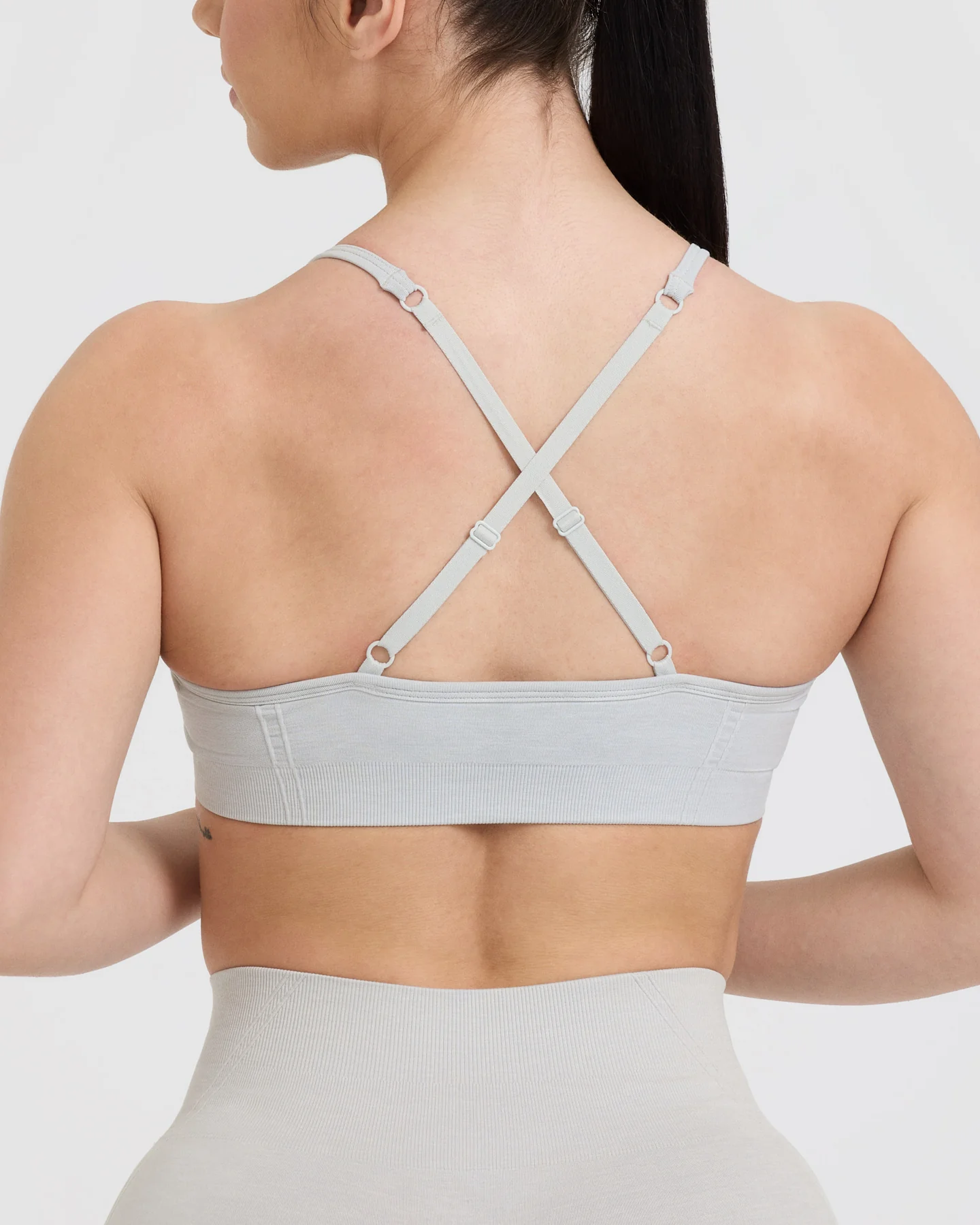 EffortlessLift™ Strappy Bralette with White Logo | Light Grey Marl - Image 5