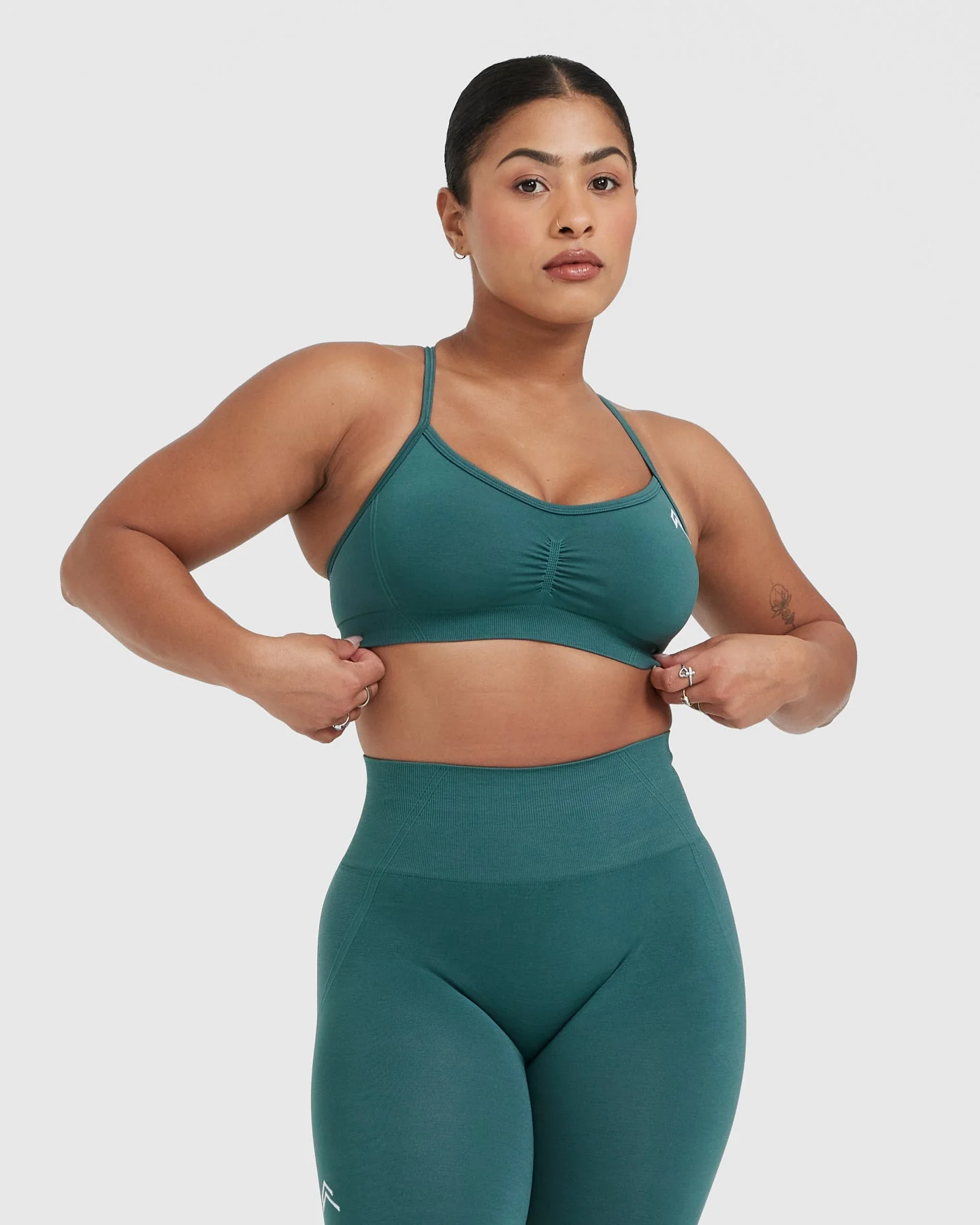 EffortlessLift™ Strappy Bralette with White Logo | Marine Teal