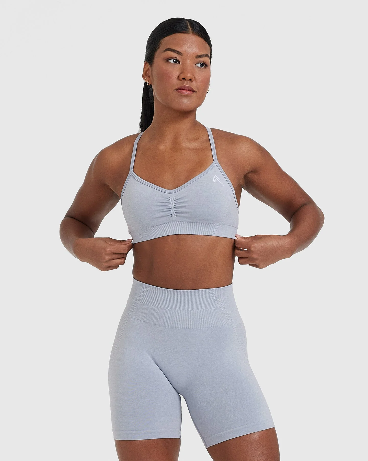 EffortlessLift™ Strappy Bralette with White Logo | Metal Grey