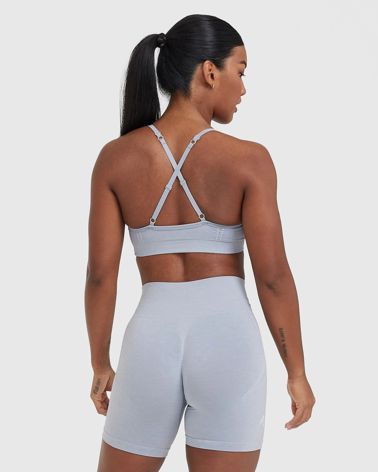 EffortlessLift™ Strappy Bralette with White Logo | Metal Grey - Image 2