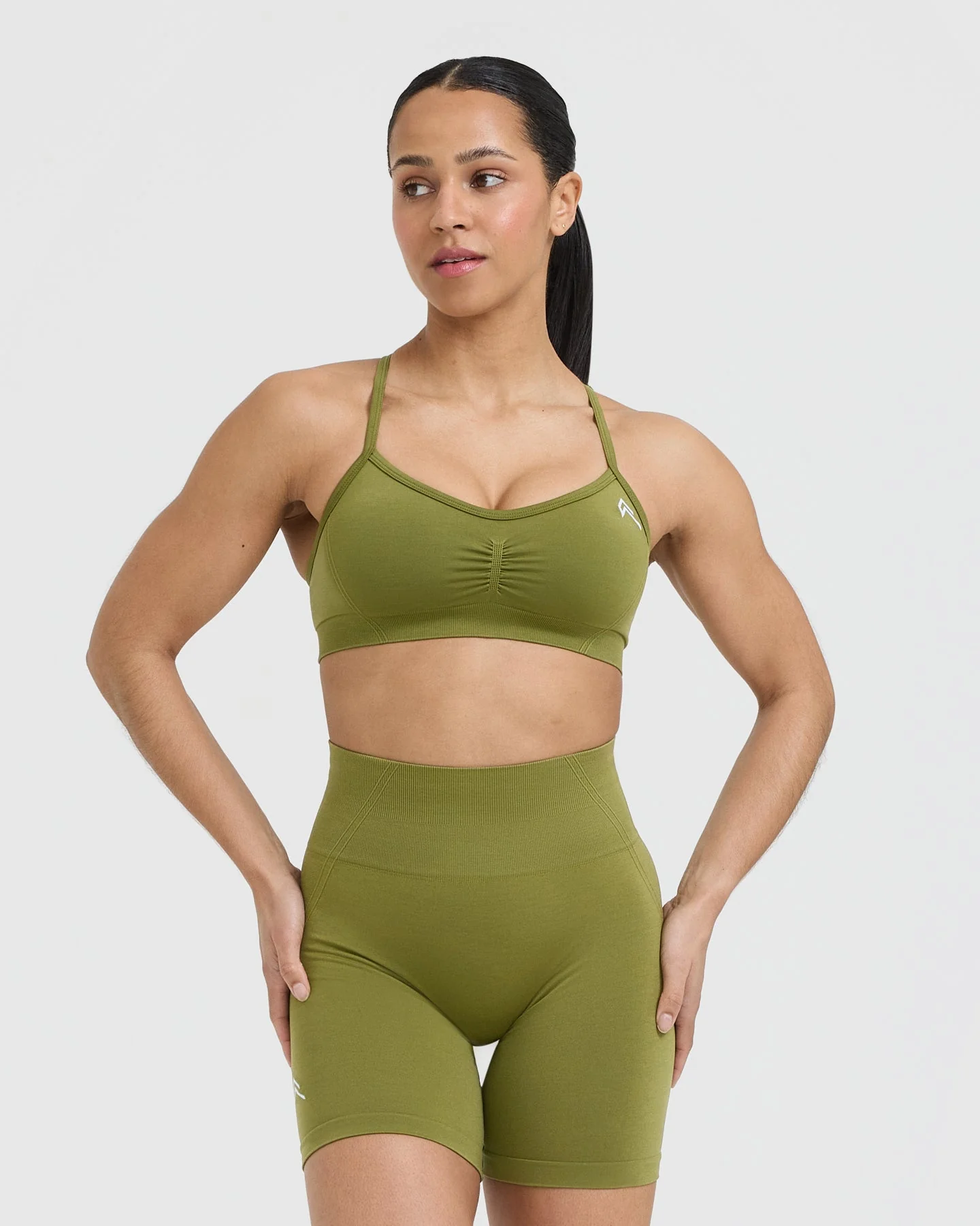EffortlessLift™ Strappy Bralette with White Logo | Olive Green
