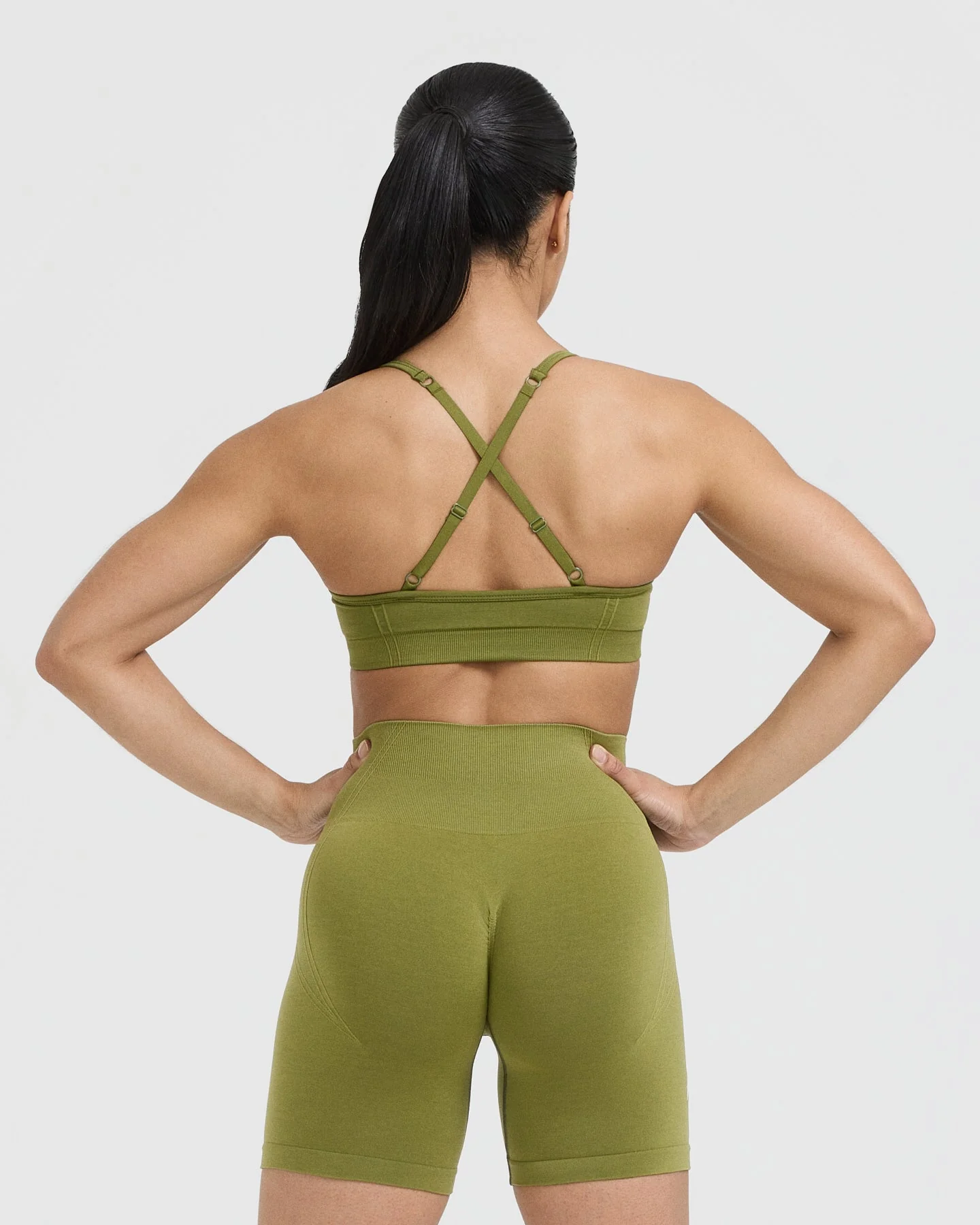 EffortlessLift™ Strappy Bralette with White Logo | Olive Green - Image 2