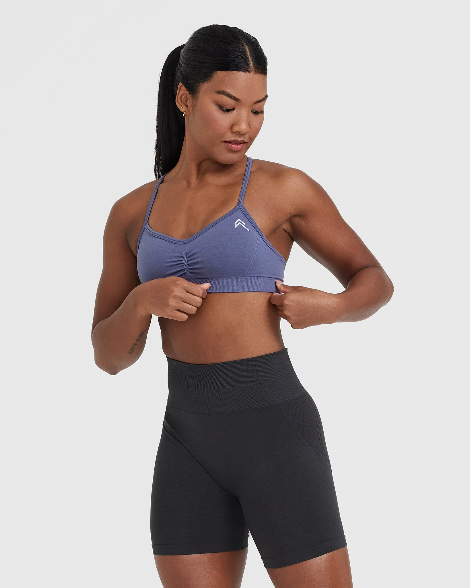 EffortlessLift™ Strappy Bralette with White Logo | Slate Blue - Image 3