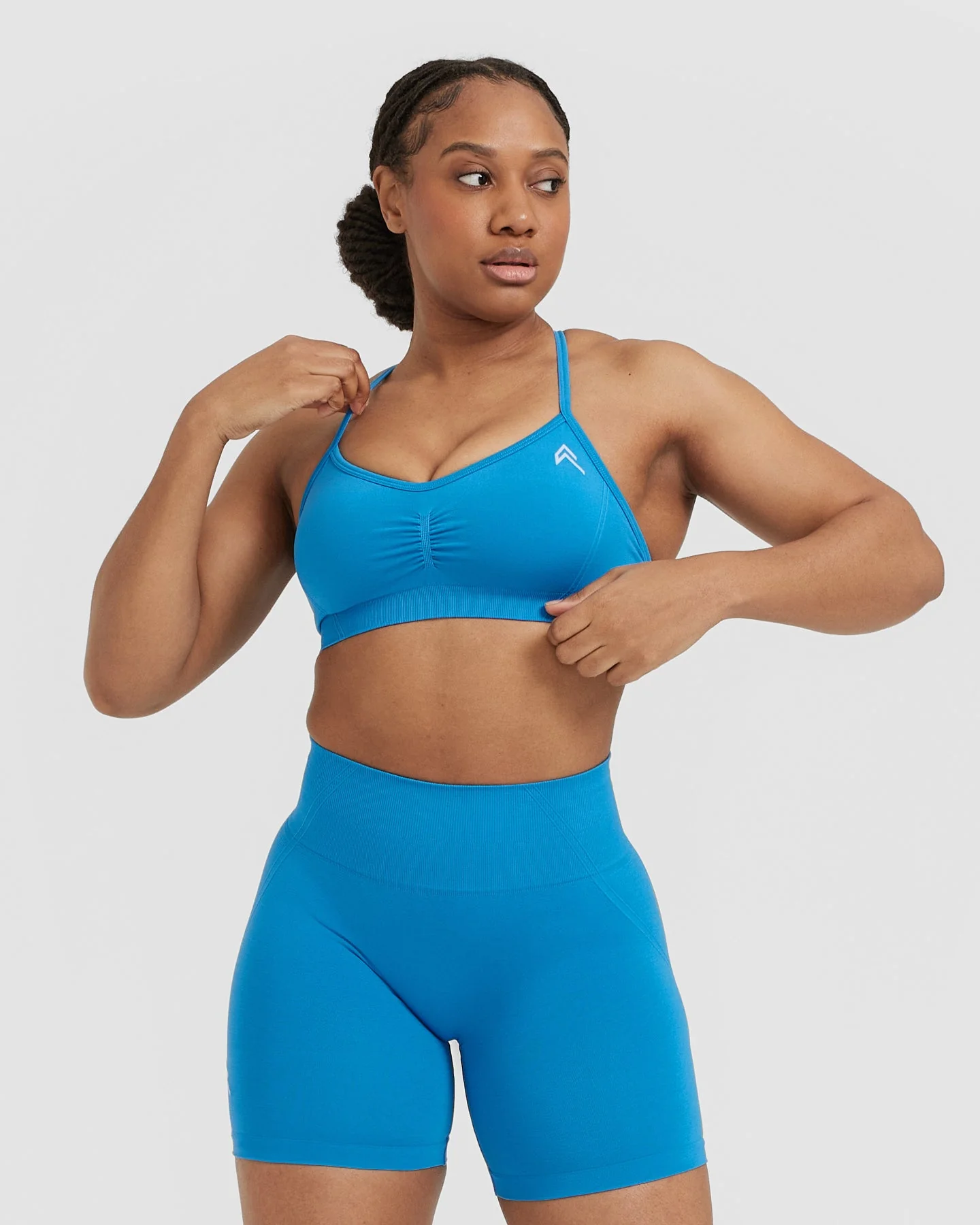 EffortlessLift™ Strappy Bralette with White Logo | Tropical Blue