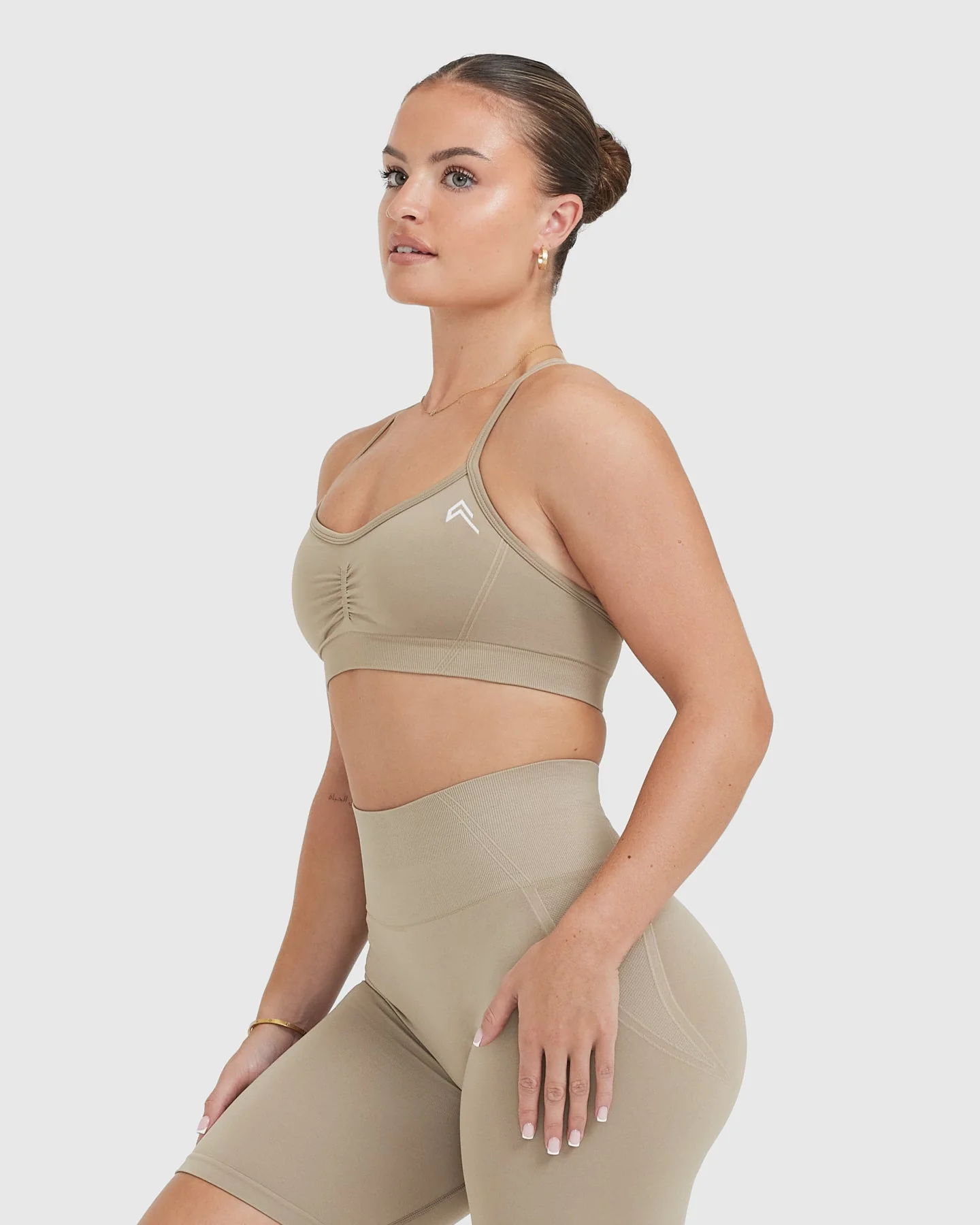 EffortlessLift™ Strappy Bralette with White Logo | Washed Sandstone - Image 3