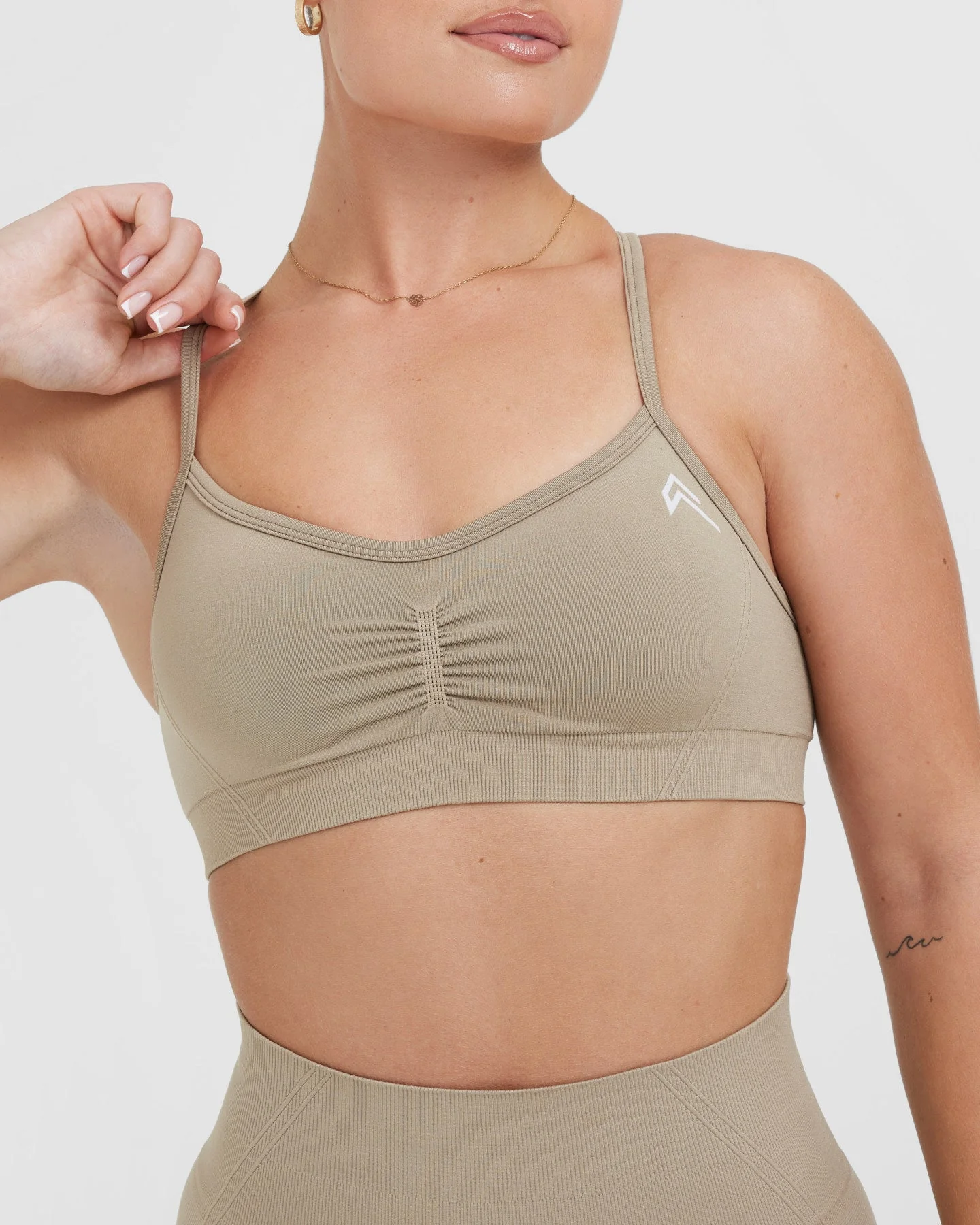 EffortlessLift™ Strappy Bralette with White Logo | Washed Sandstone - Image 4