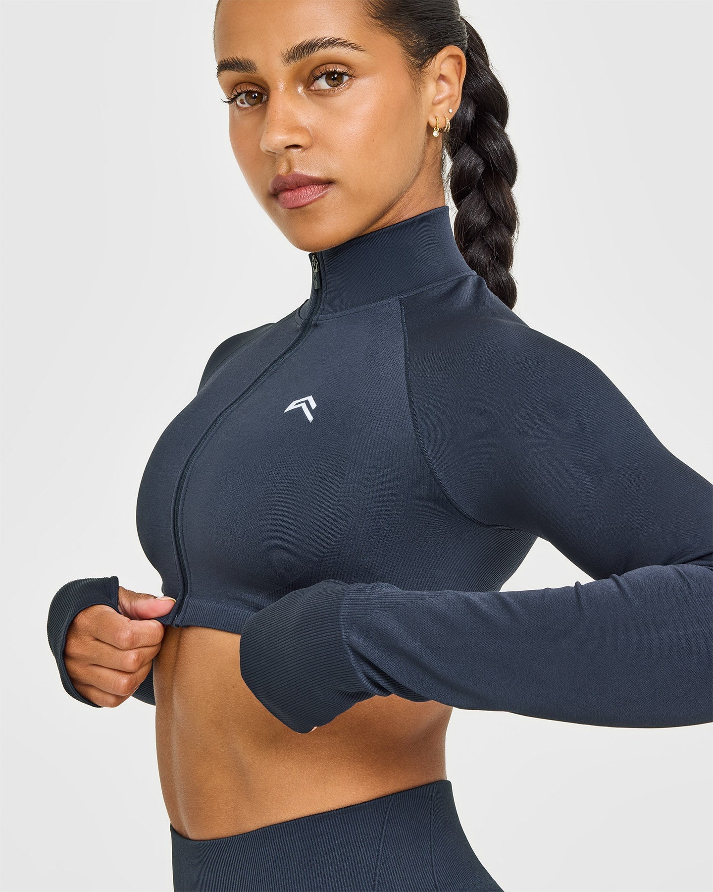 EnhanceLift™ Seamless Crop Jacket with White Logo | True Blue - Image 5