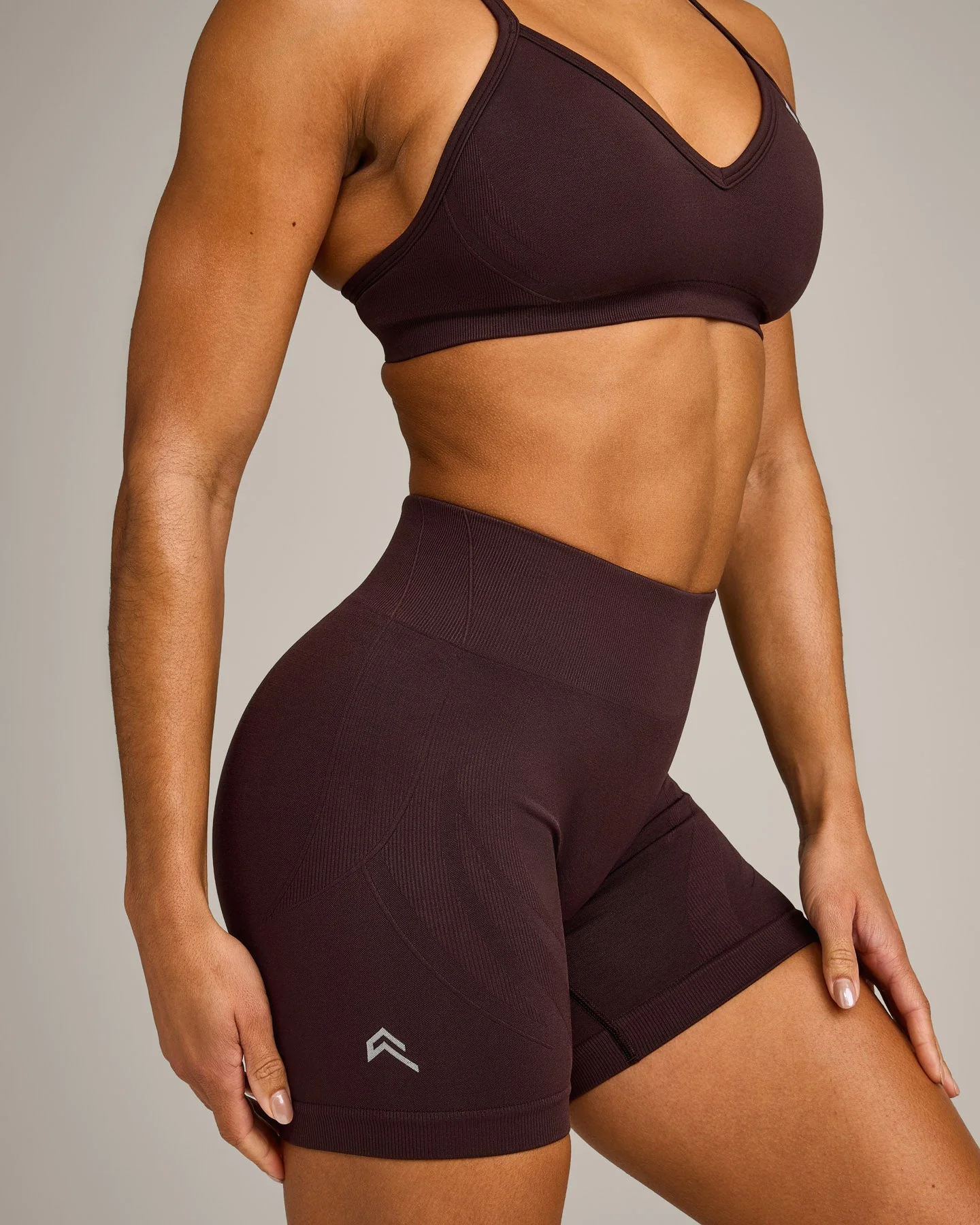 EnhanceLift™ Seamless Shorts with Grey Logo | Plum Brown - Image 5