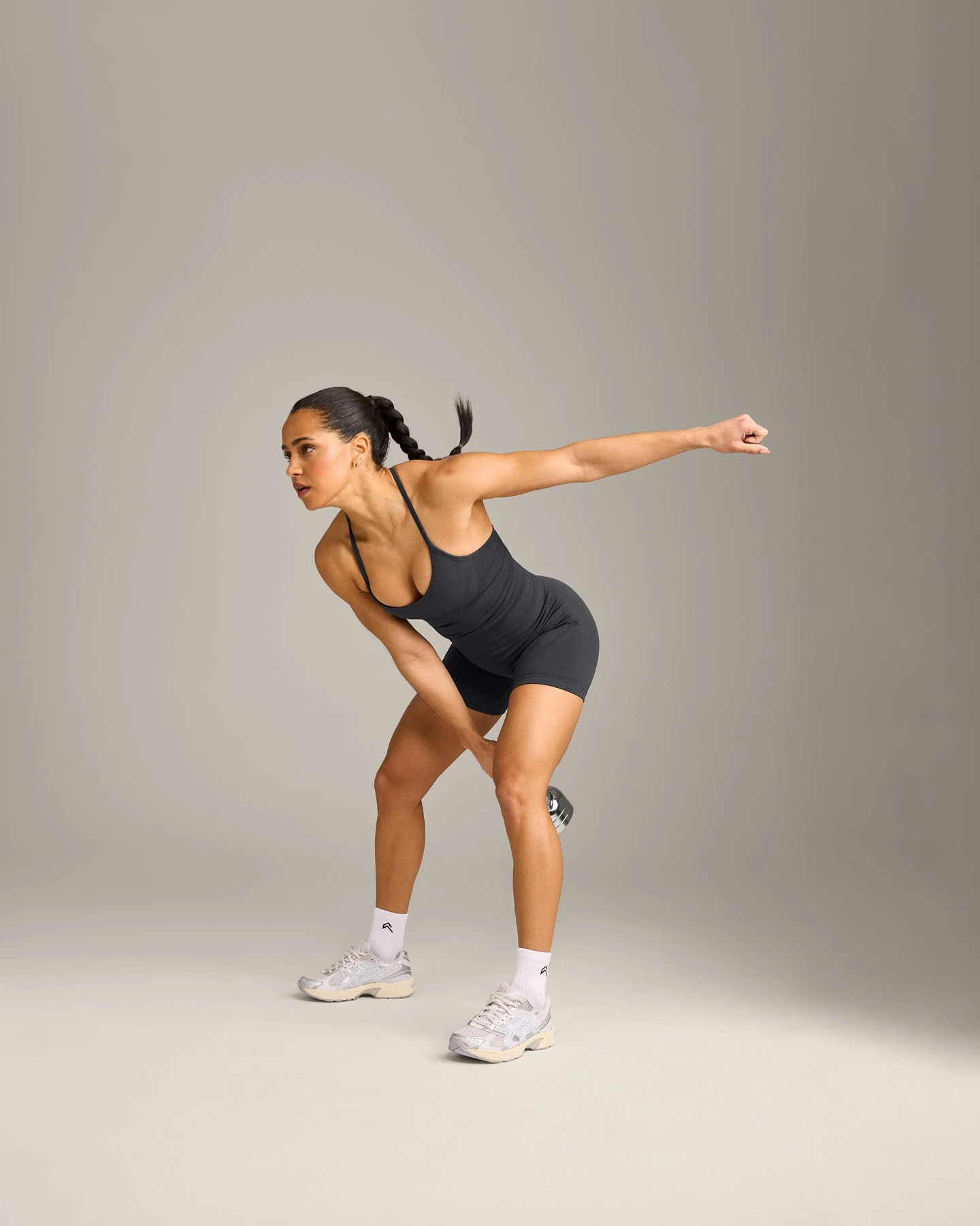 EnhanceLift™ Seamless Strappy Racer Vest with Built in Bra Shelf with Grey Logo | Coal - Image 3