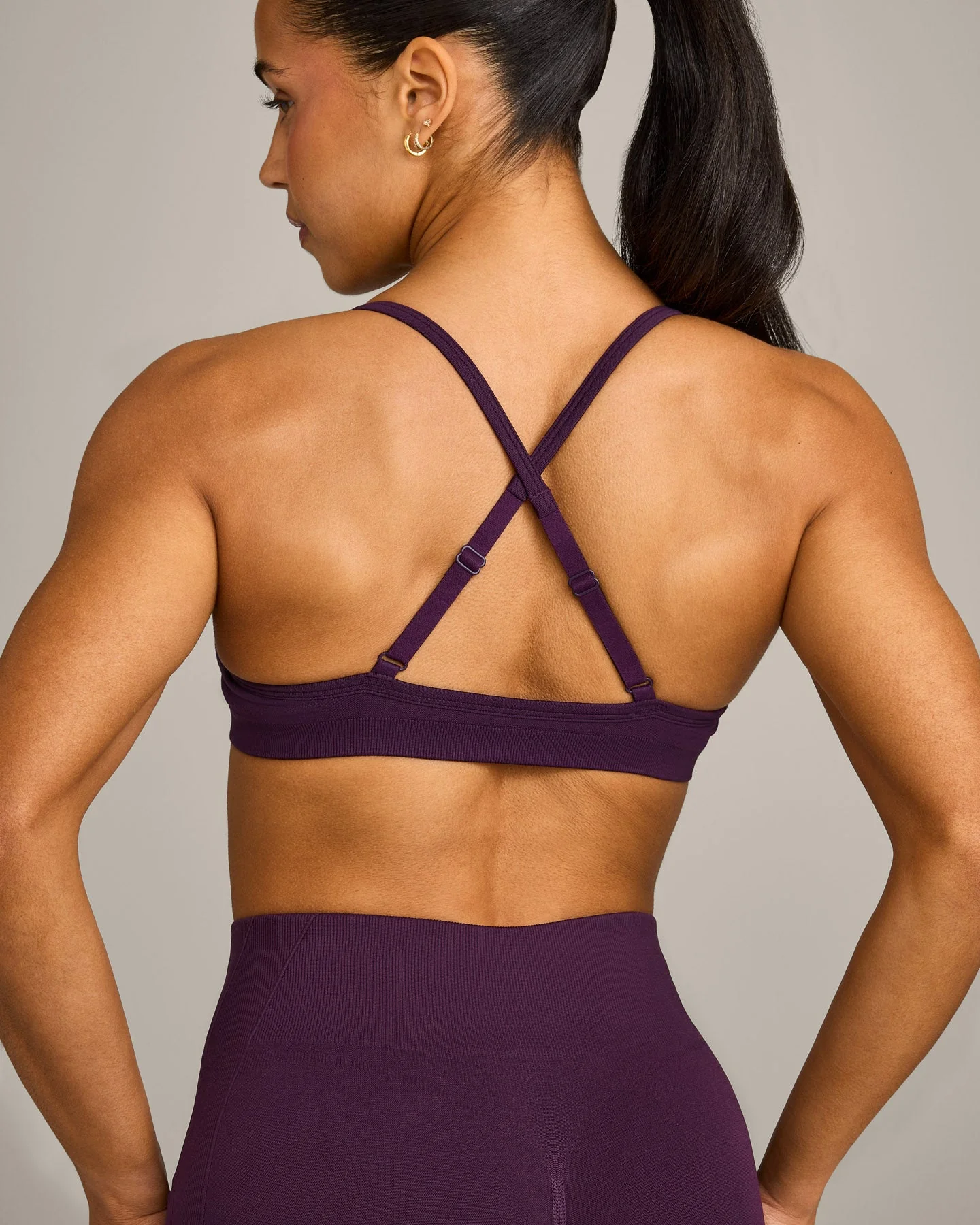 EnhanceLift™ Seamless Strappy Sports Bra with Grey Logo | Blackberry Purple - Image 5