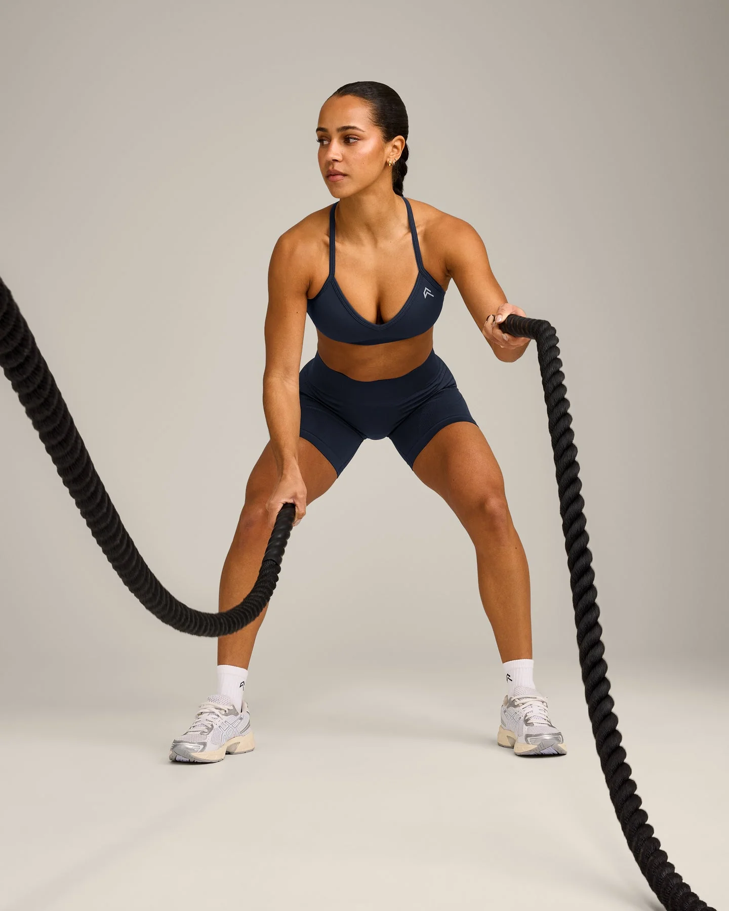EnhanceLift™ Seamless Strappy Sports Bra with Grey Logo | True Blue - Image 3