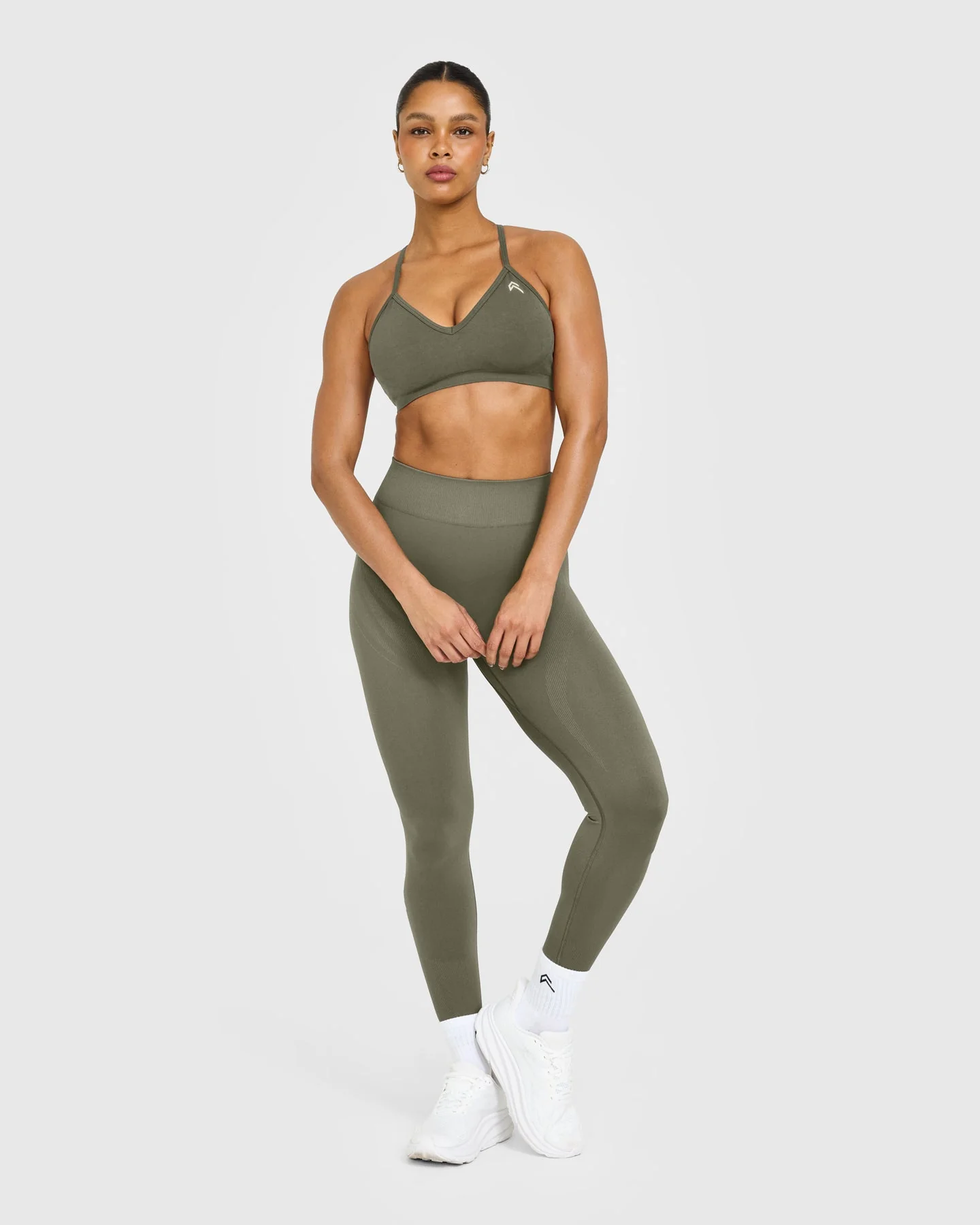 EnhanceLift™ Seamless Strappy Sports Bra with White Logo | Alpine Green - Image 3