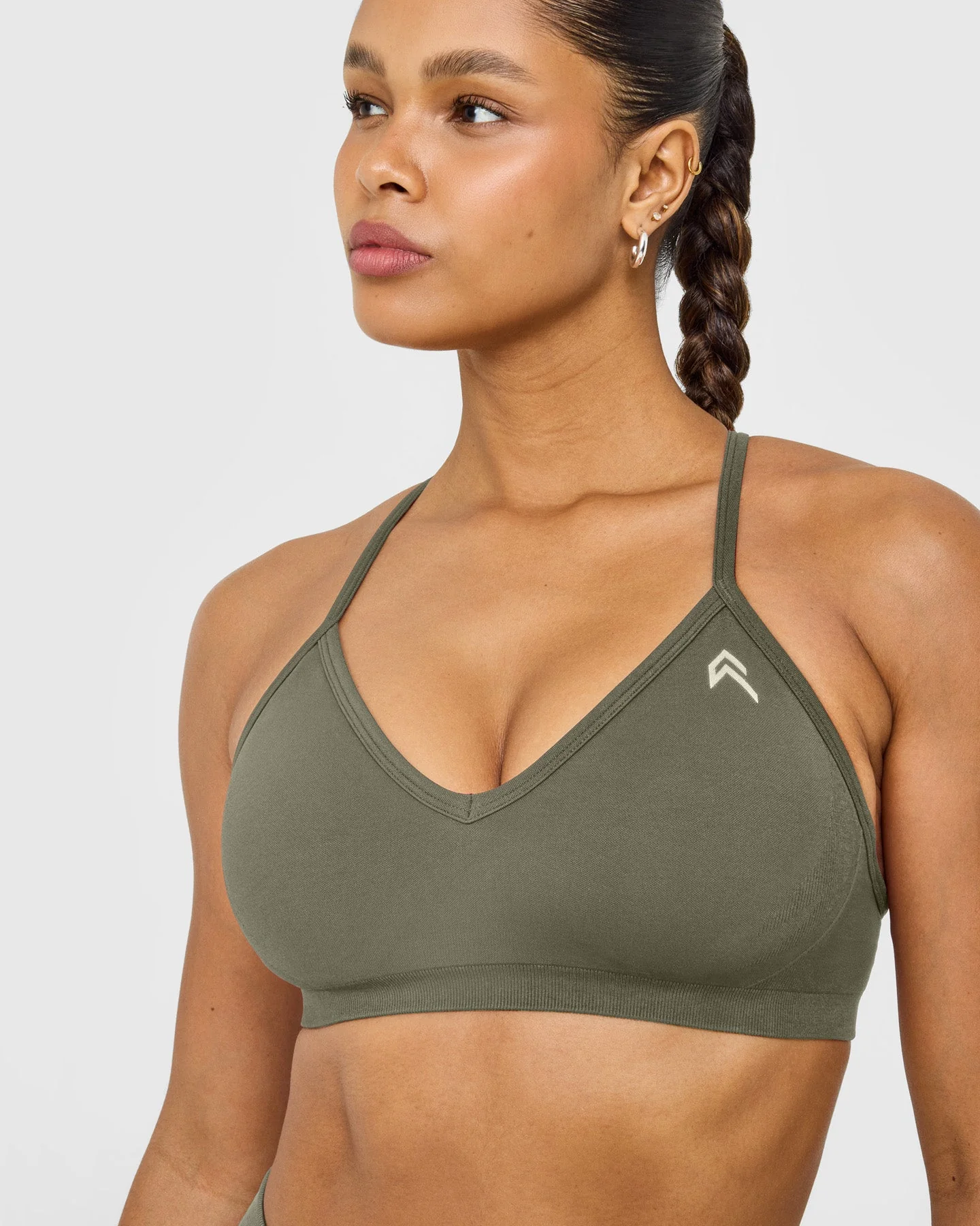 EnhanceLift™ Seamless Strappy Sports Bra with White Logo | Alpine Green - Image 5