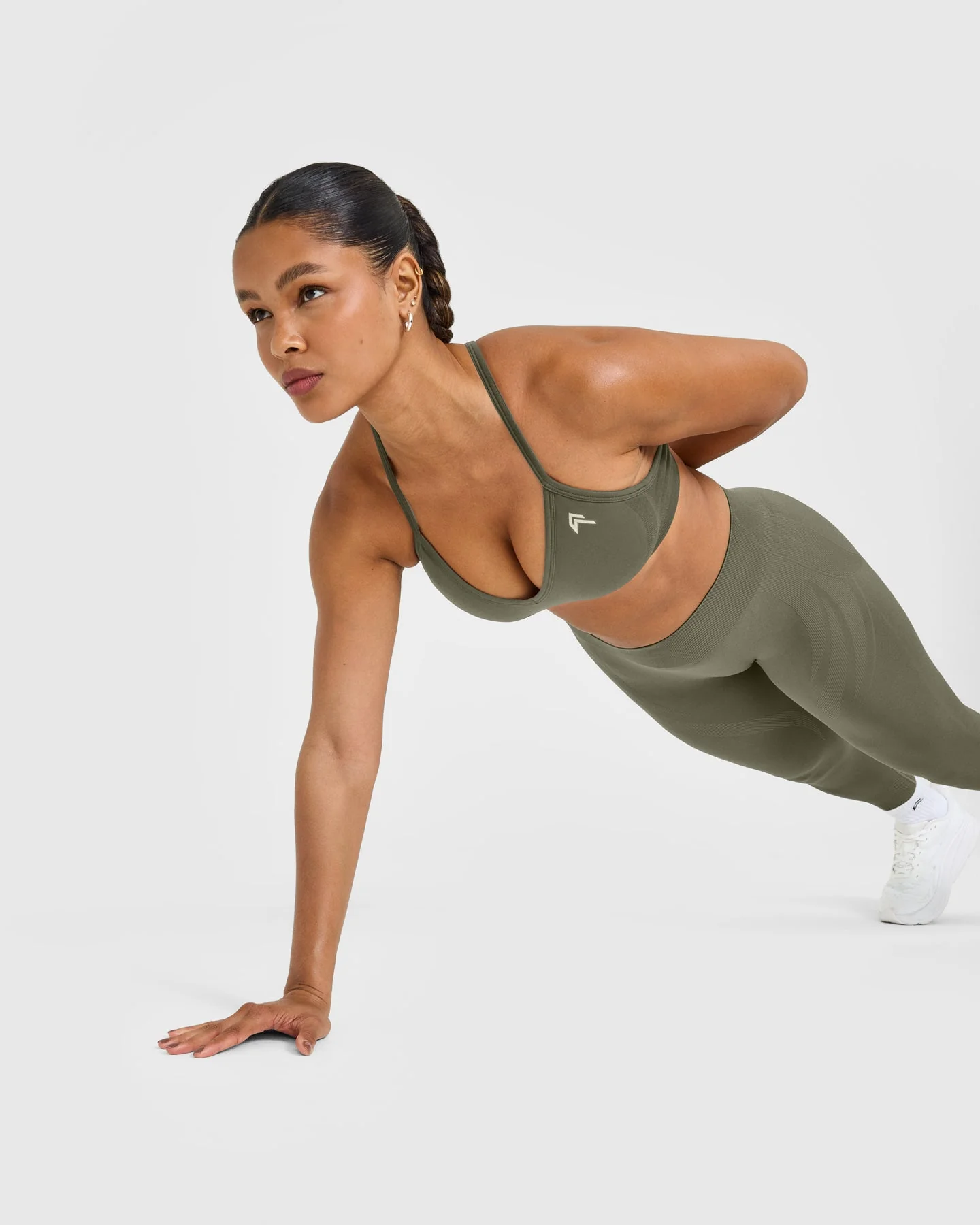 EnhanceLift™ Seamless Strappy Sports Bra with White Logo | Alpine Green - Image 6