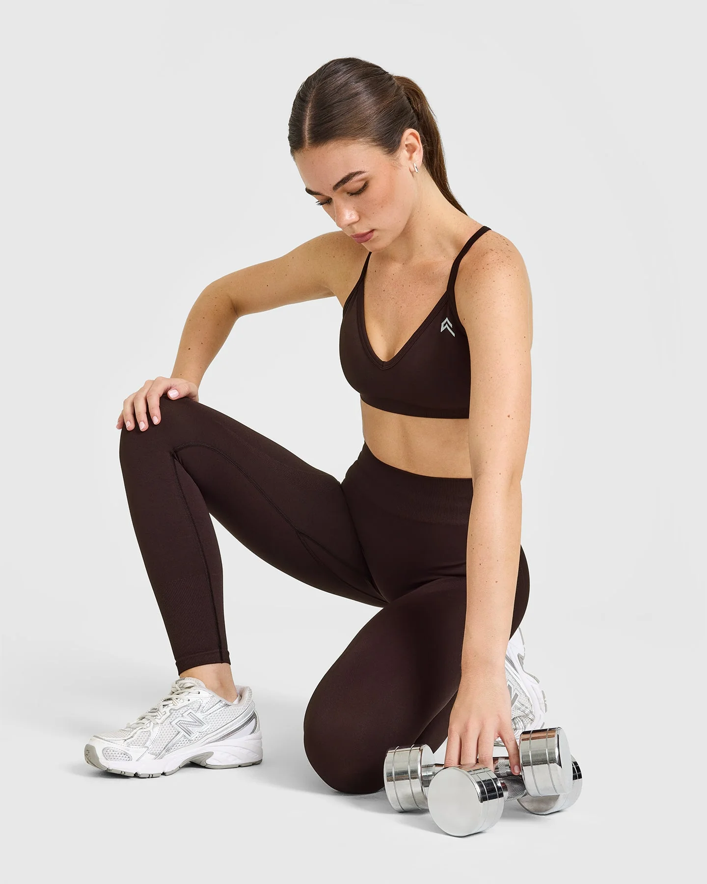 EnhanceLift™ Seamless Strappy Sports Bra with White Logo | Plum Brown - Image 6
