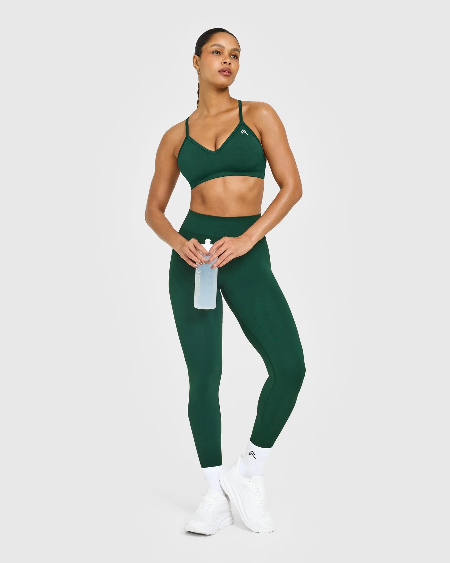 EnhanceLift™ Seamless Strappy Sports Bra with White Logo | Racing Green - Image 3