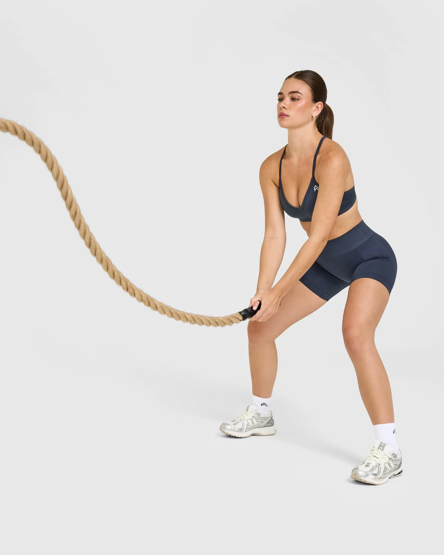 EnhanceLift™ Seamless Strappy Sports Bra with White Logo | True Blue - Image 3