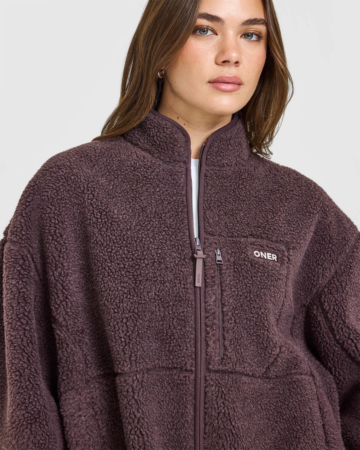 Fleece Jacket with Chest Pocket | Umber Brown - Image 5