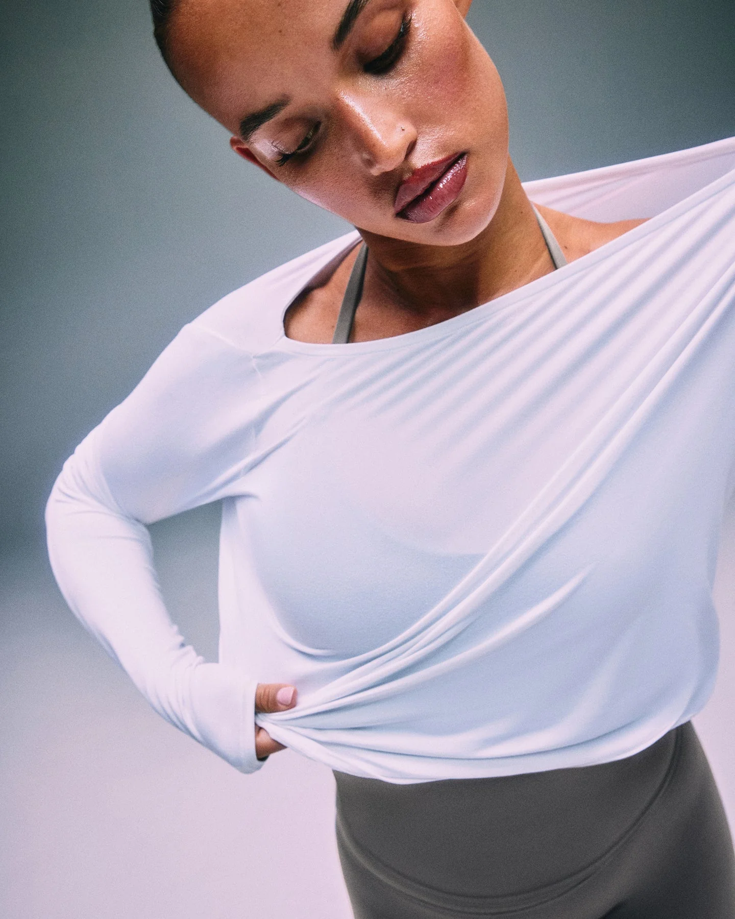 FormeSoft™ Relaxed Slash Neck Long Sleeve Top | White - Image 2