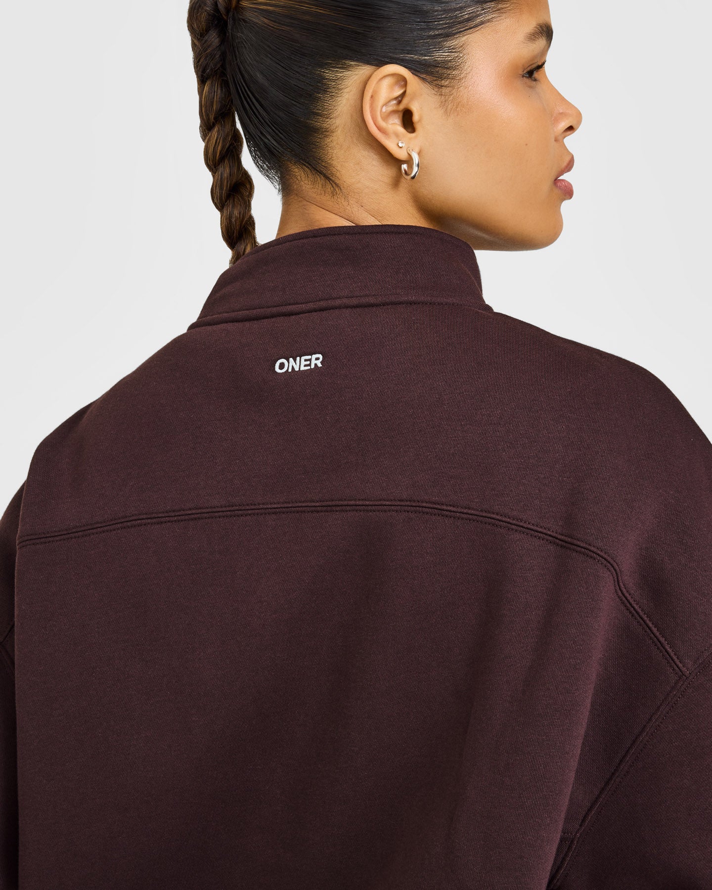 Foundations 1/4 Zip Sweatshirt with Grey Logo | Plum Brown - Image 4