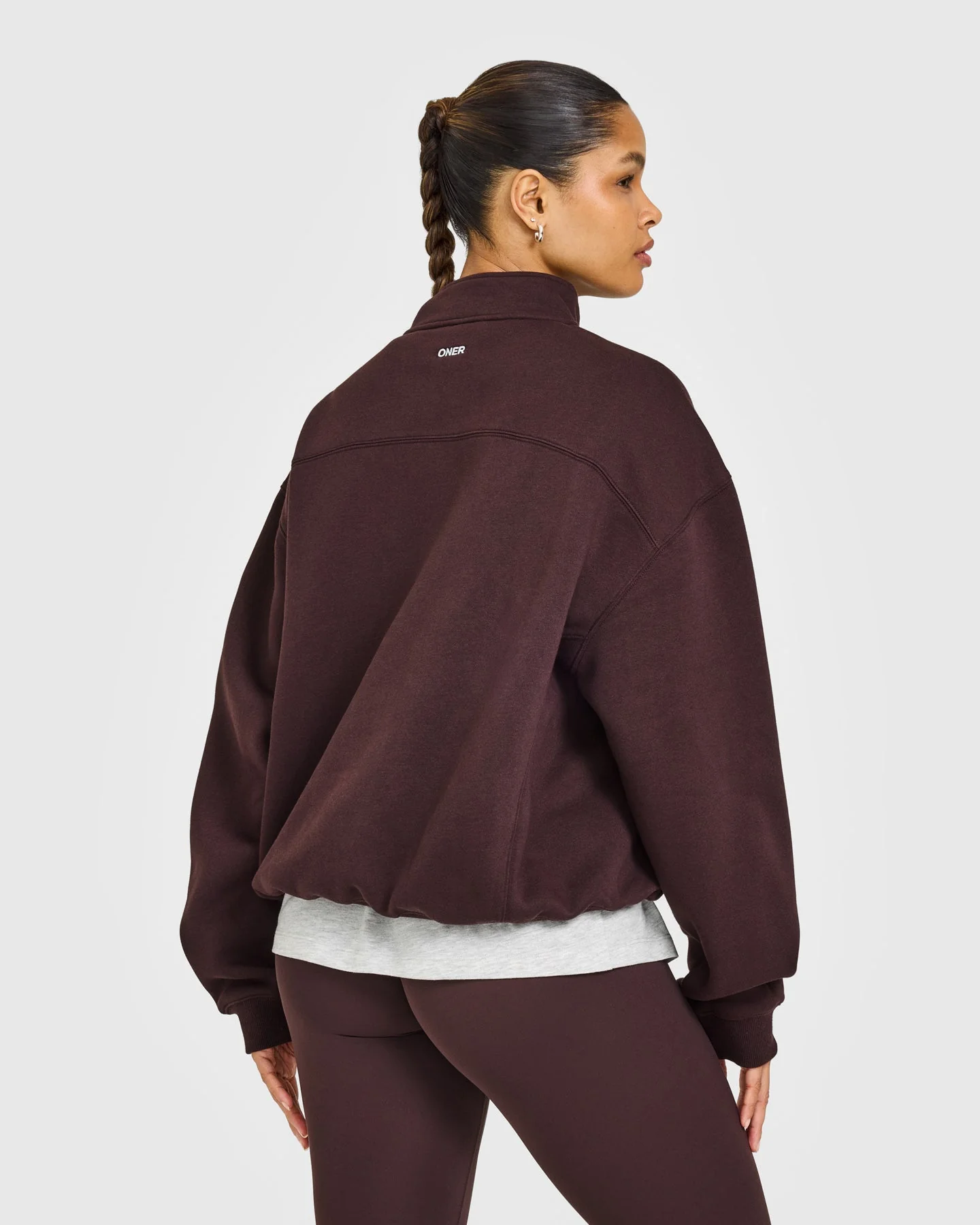 Foundations 1/4 Zip Sweatshirt with Grey Logo | Plum Brown - Image 6