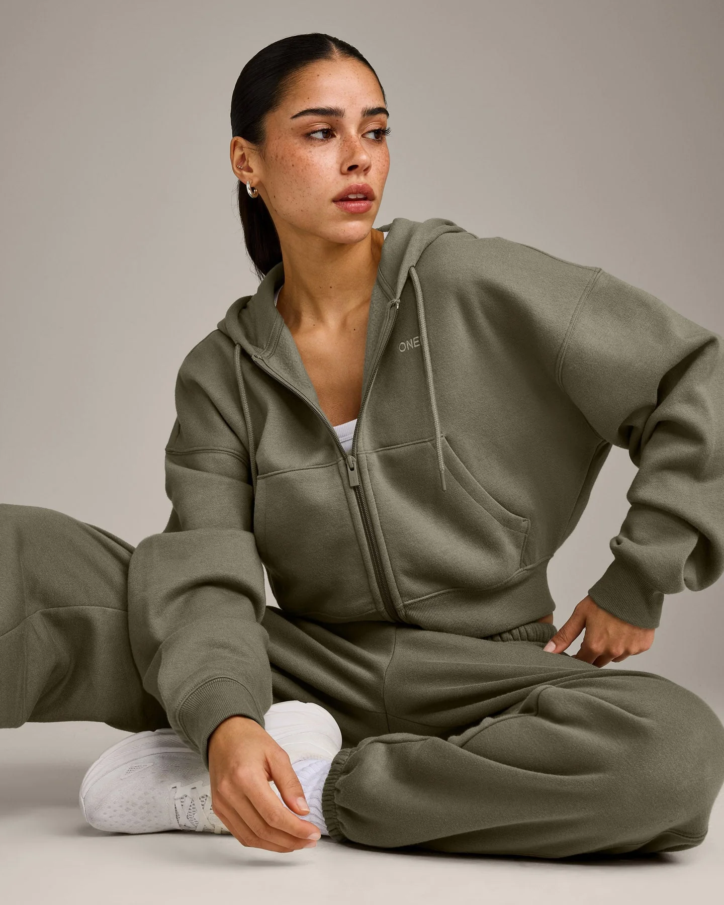 Foundations All Season Cropped Zip Through Hoodie | Alpine Green - Image 5