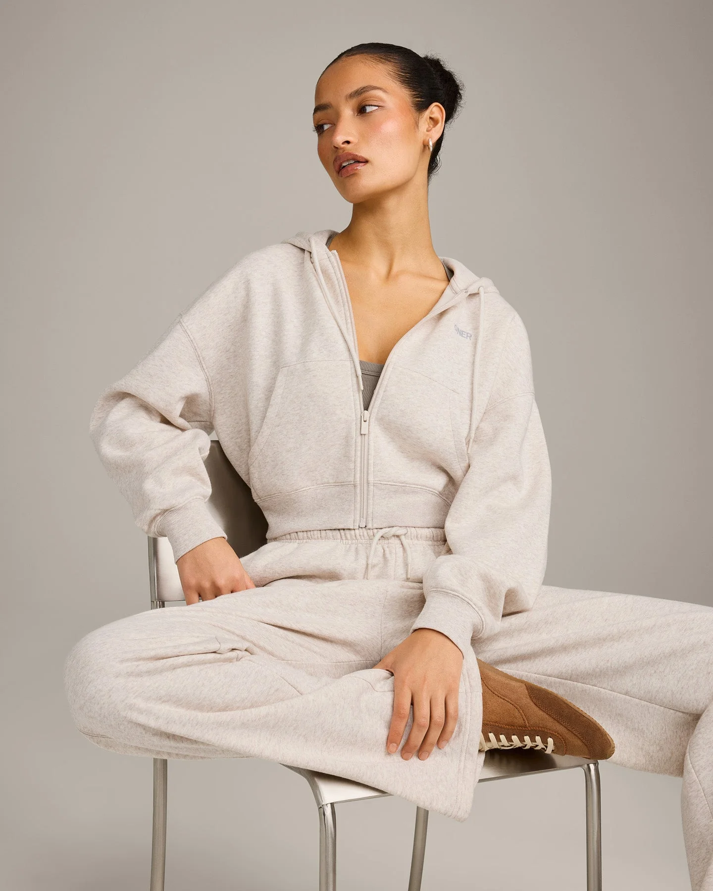 Foundations All Season Cropped Zip Through Hoodie | Oat Marl - Image 6