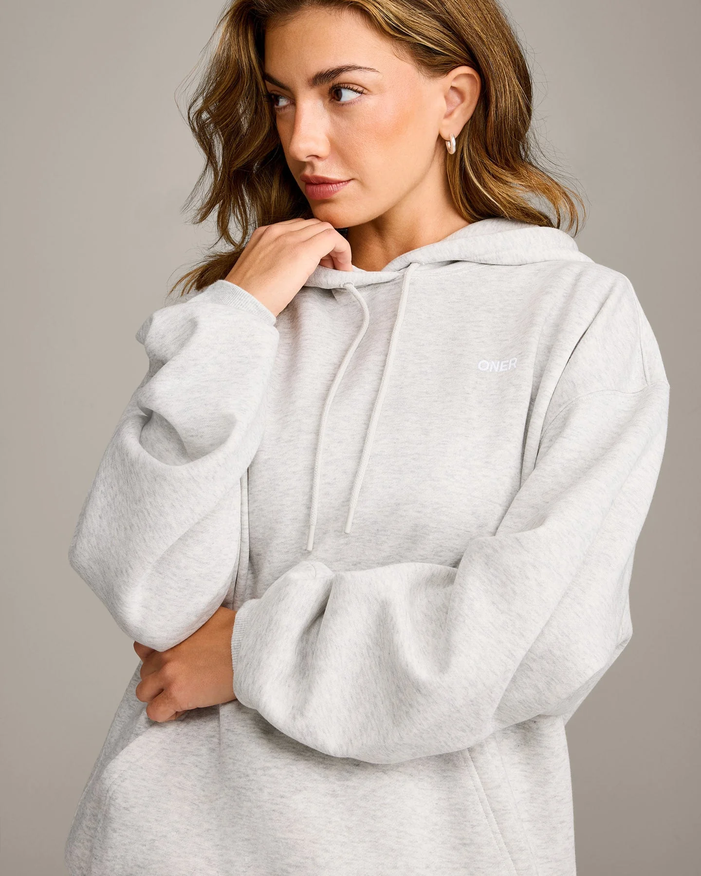 Foundations Cosy Oversized Hoodie | Light Grey Marl - Image 2