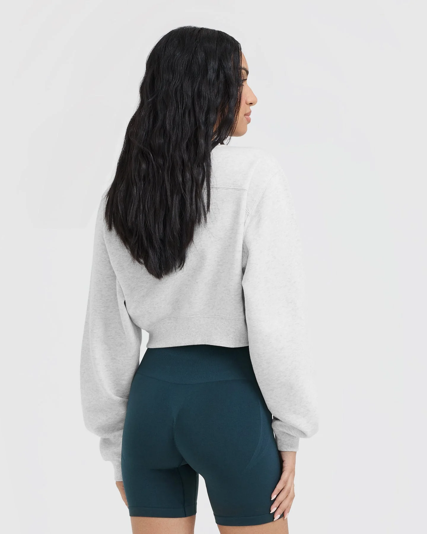 Foundations Crop Sweatshirt | Light Grey Marl - Image 2