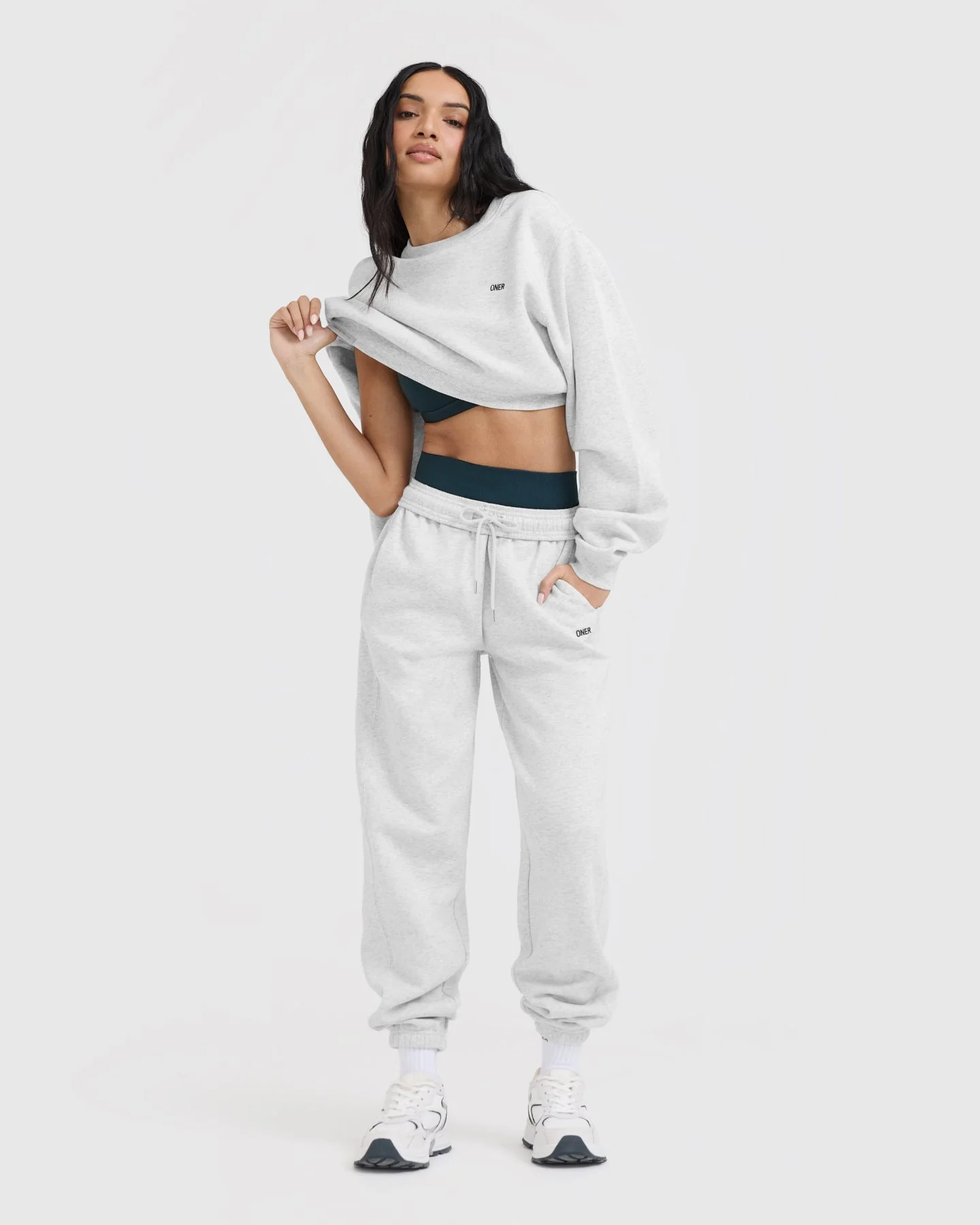 Foundations Crop Sweatshirt | Light Grey Marl - Image 3