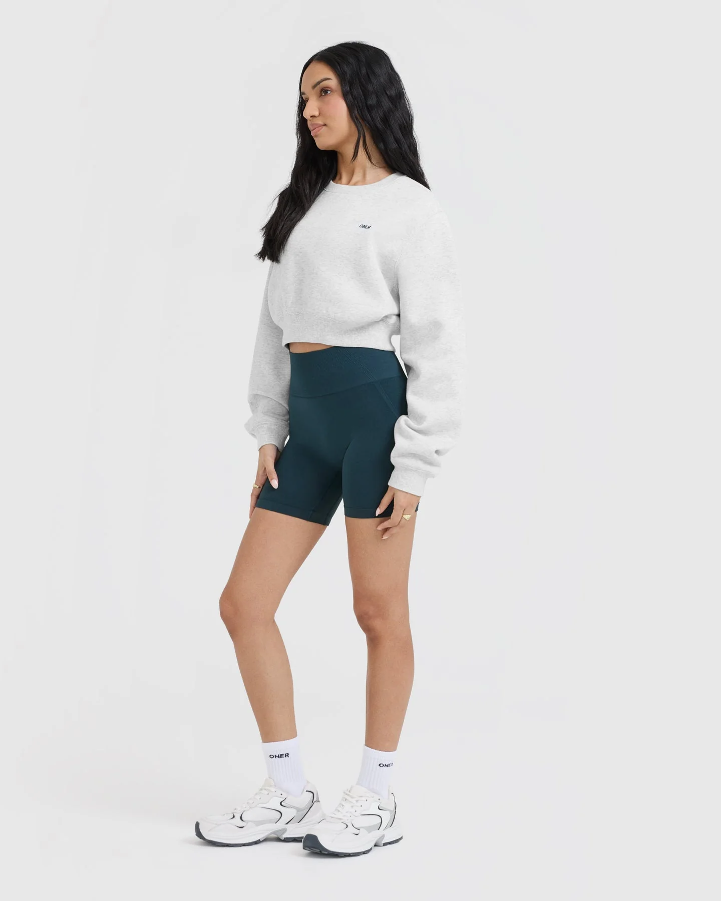 Foundations Crop Sweatshirt | Light Grey Marl - Image 4