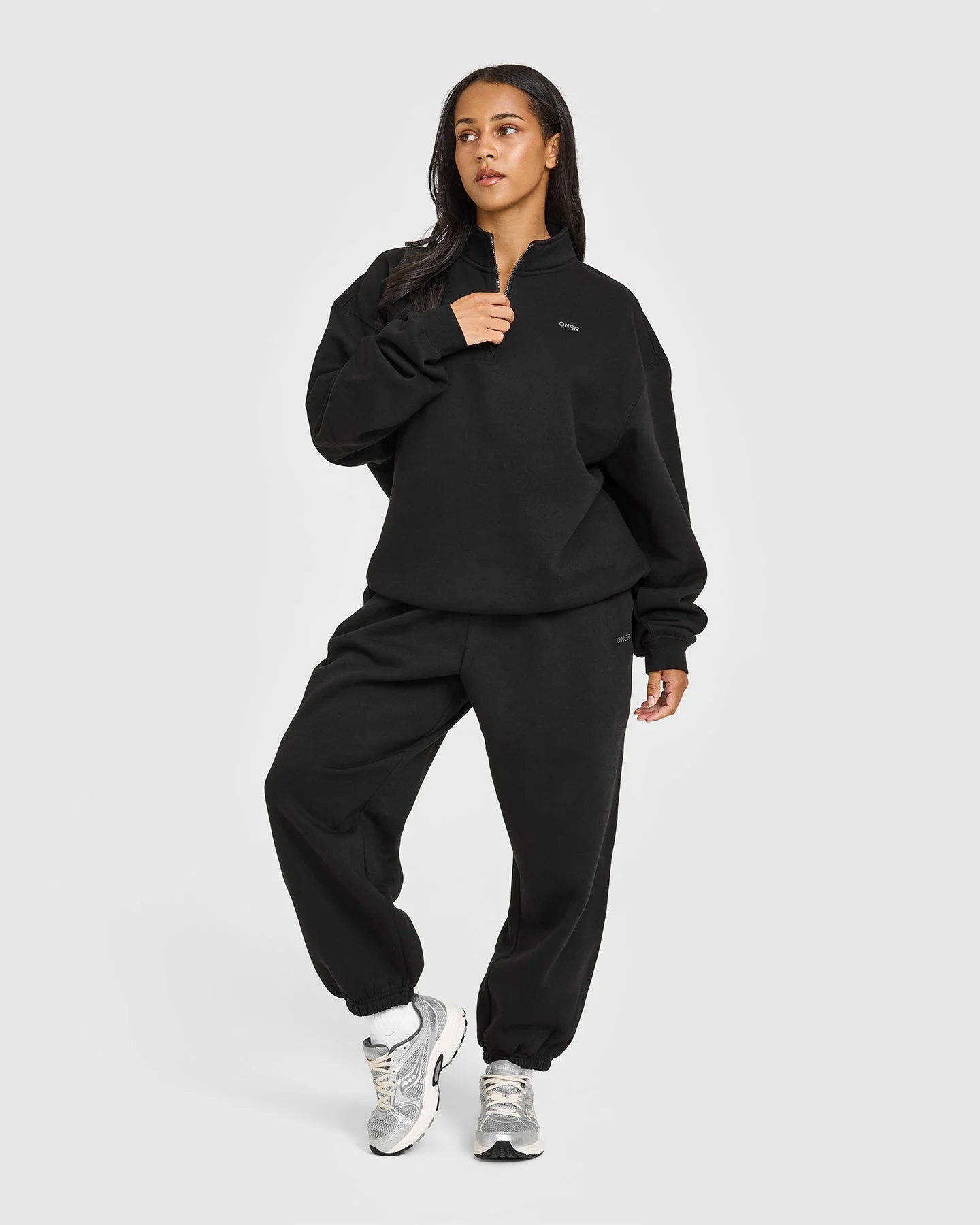 Foundations Oversized 1/4 Zip Sweatshirt | Black - Image 2
