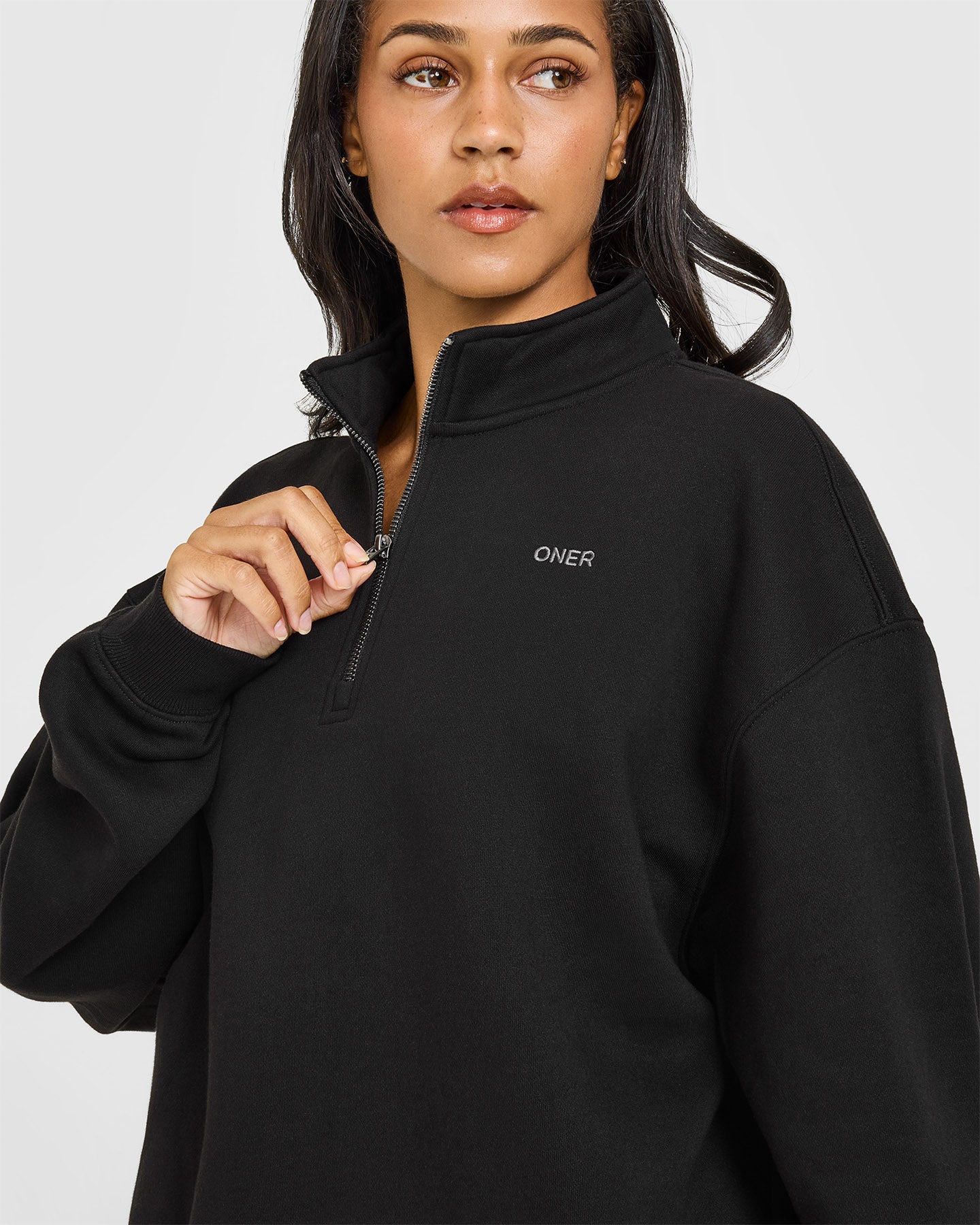 Foundations Oversized 1/4 Zip Sweatshirt | Black - Image 3