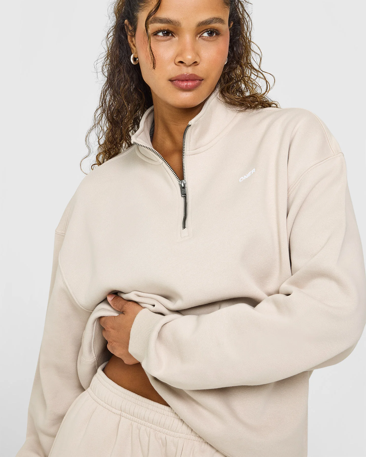 Foundations Oversized 1/4 Zip Sweatshirt | Sand - Image 5
