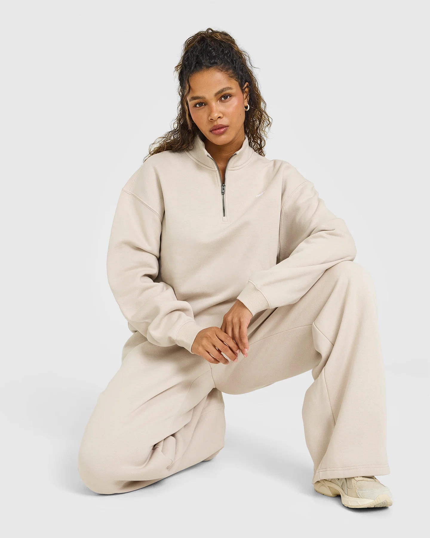 Foundations Oversized 1/4 Zip Sweatshirt | Sand - Image 6