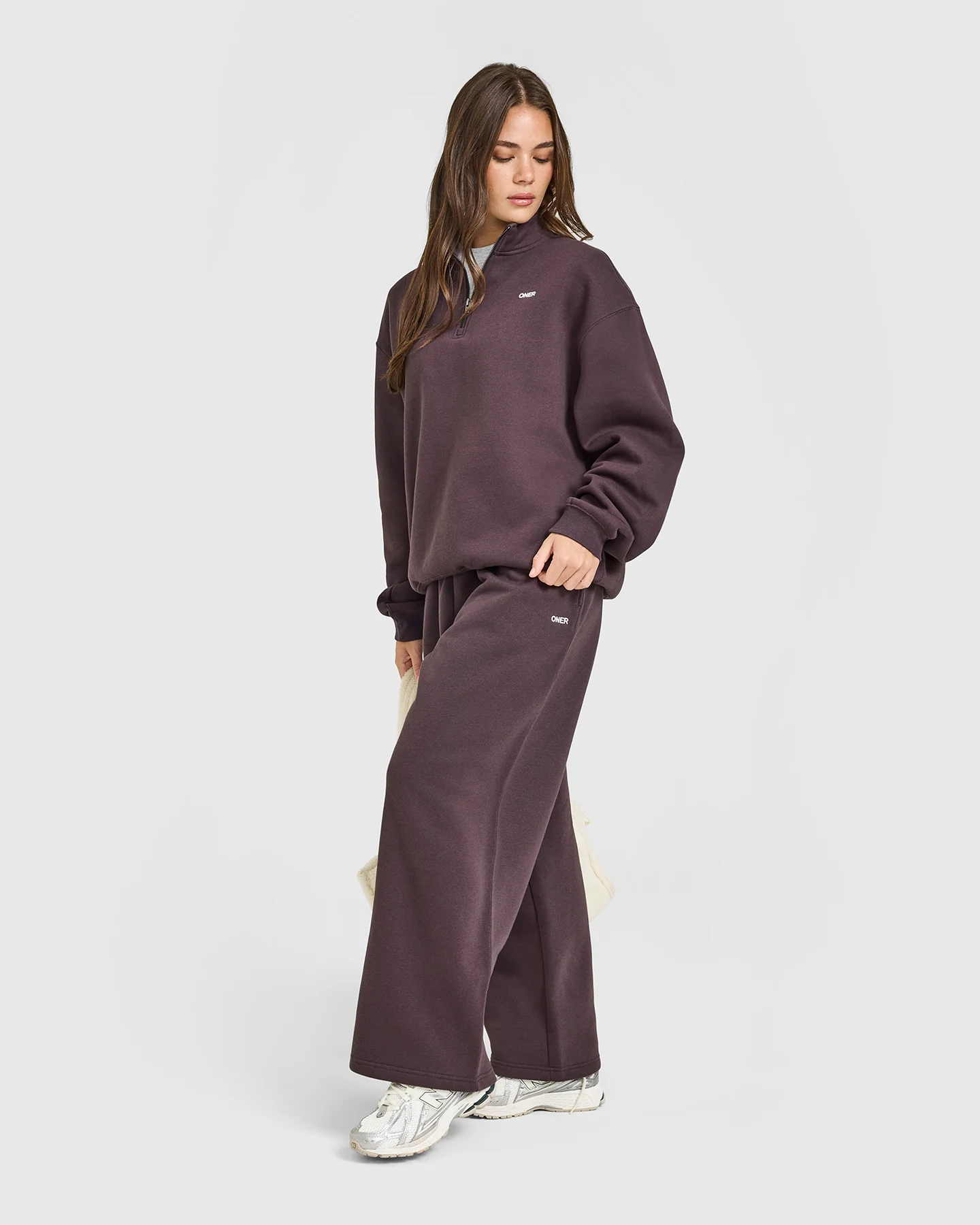 Foundations Oversized 1/4 Zip Sweatshirt | Umber Brown - Image 3