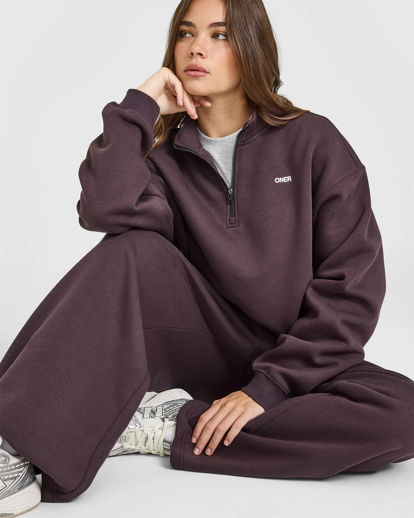 Foundations Oversized 1/4 Zip Sweatshirt | Umber Brown - Image 6