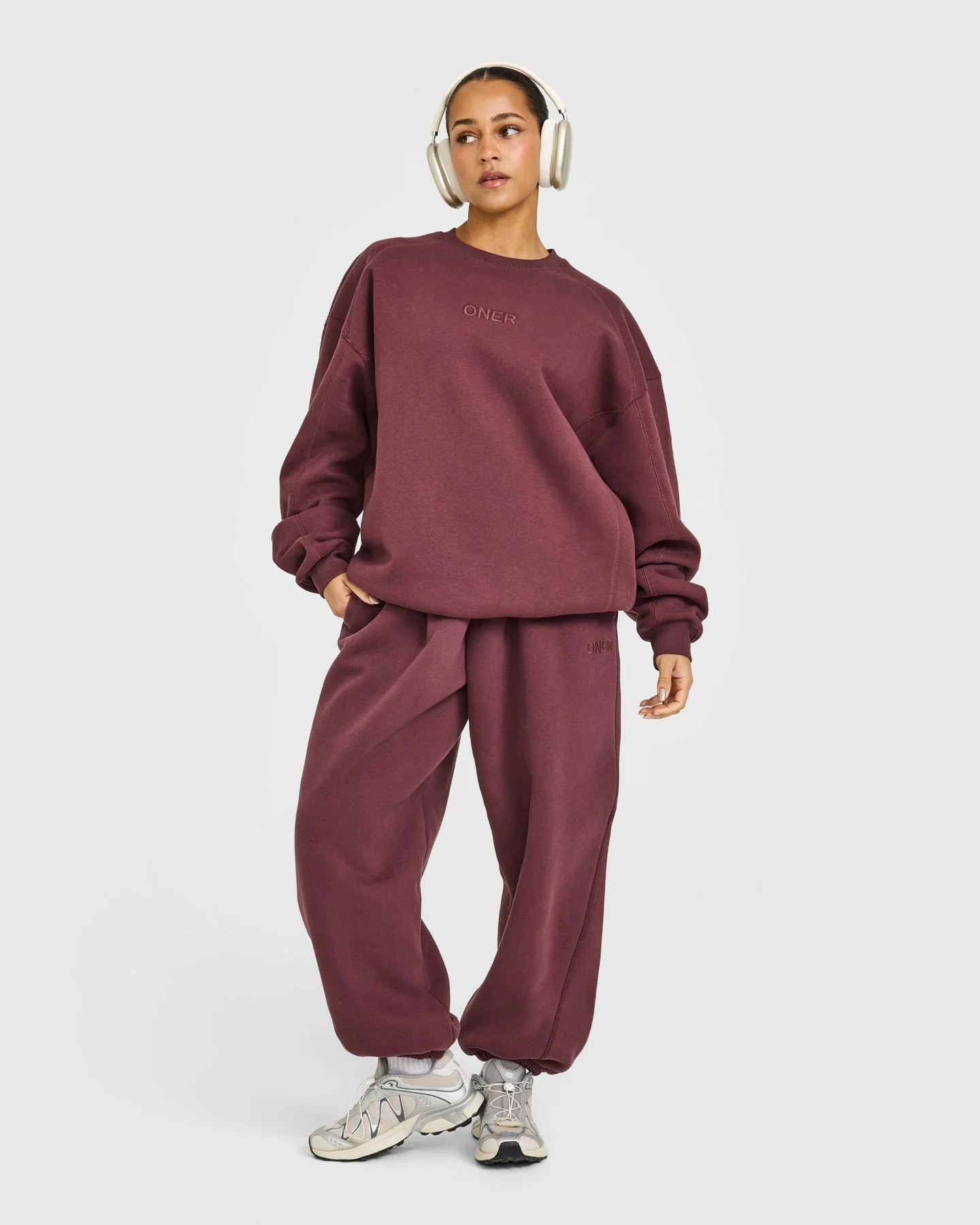 Foundations Oversized Crew Neck Sweatshirt with Oner Embroidery | Washed Velvet Mocha - Image 3