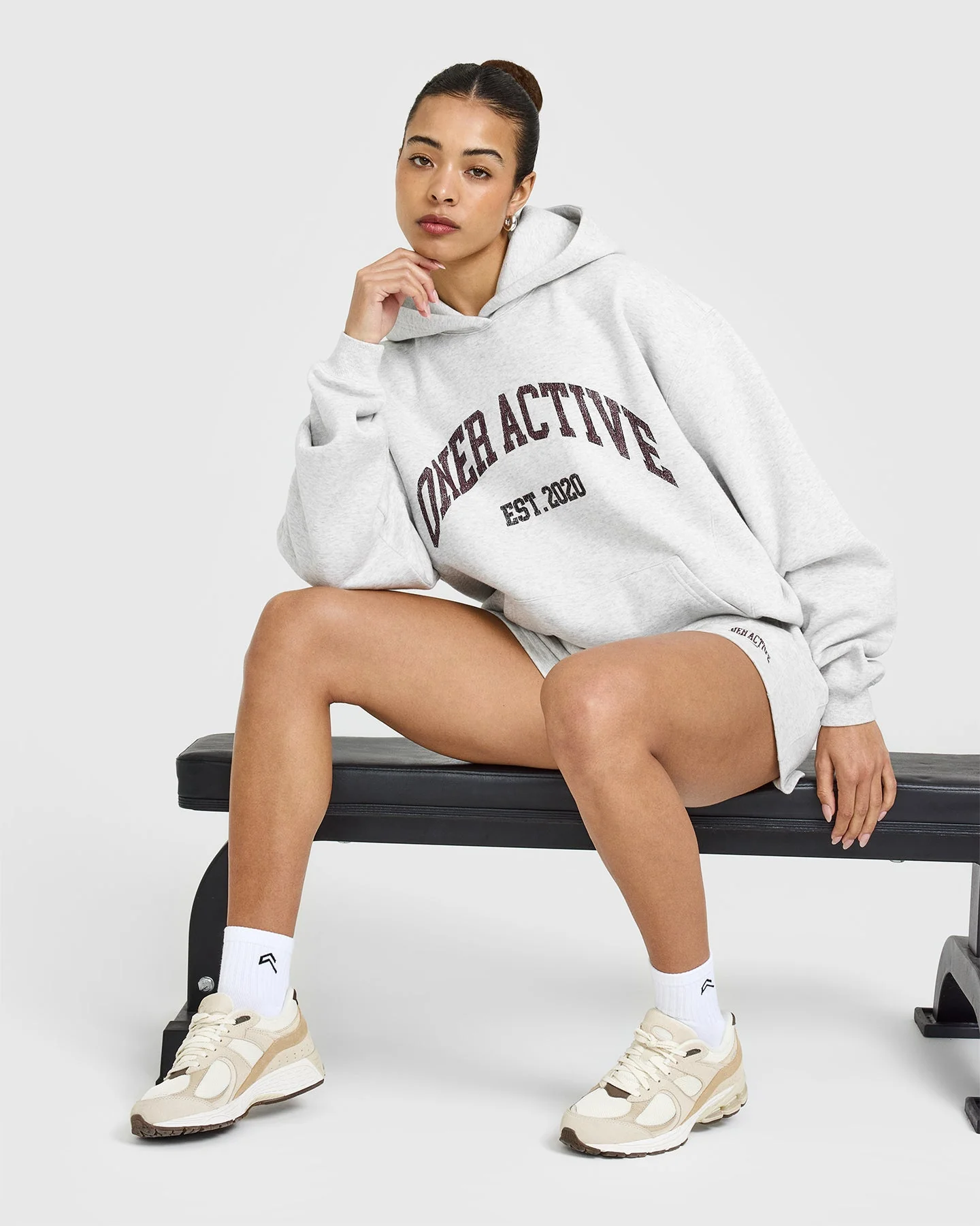 Foundations Oversized Hoodie With Large Printed Graphic | Light Grey Marl - Image 6