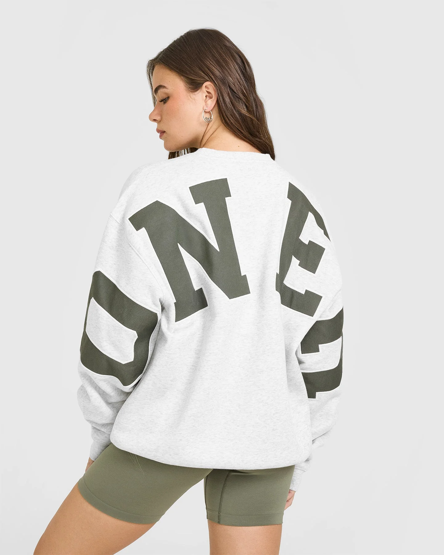 Foundations Oversized Oner Crew Neck Sweatshirt | Light Grey Marl - Image 6