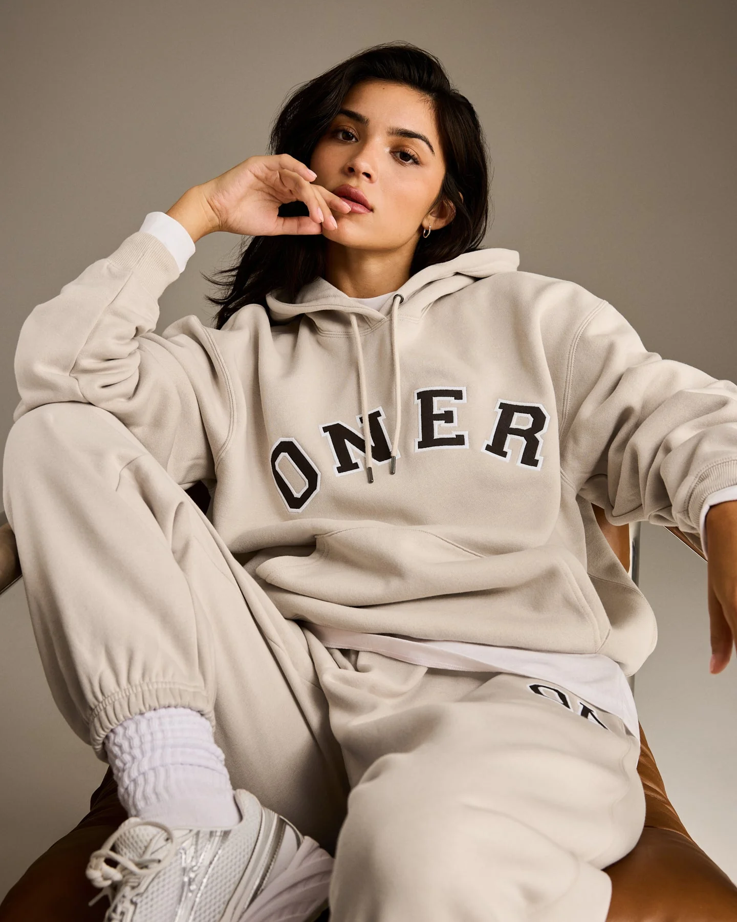 Foundations Oversized Oner Girlfriend Hoodie | Sand - Image 2