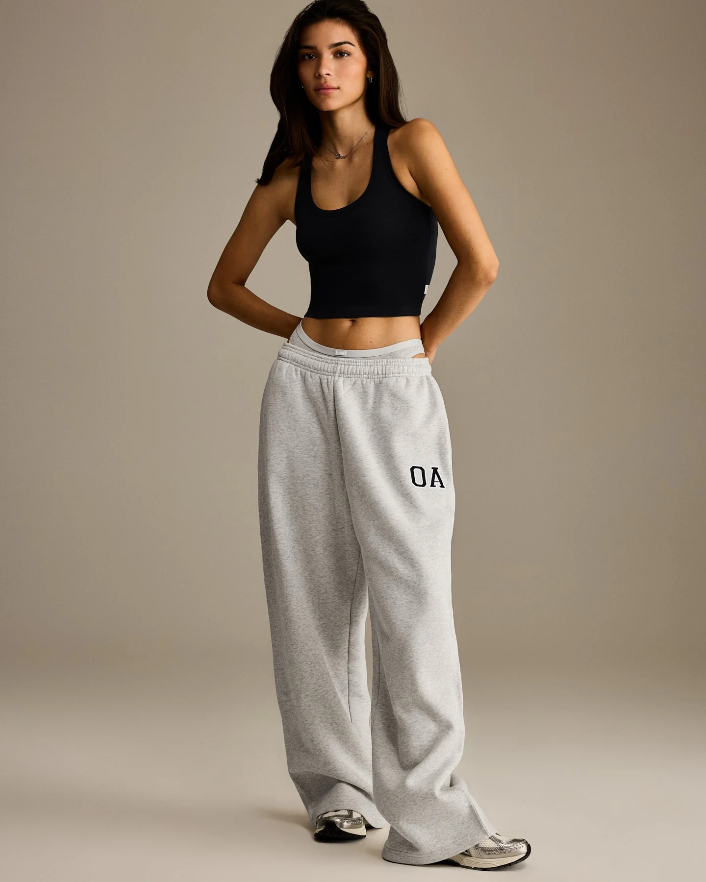 Foundations Oversized Oner Girlfriend Straight Leg Joggers | Light Grey Marl - Image 2