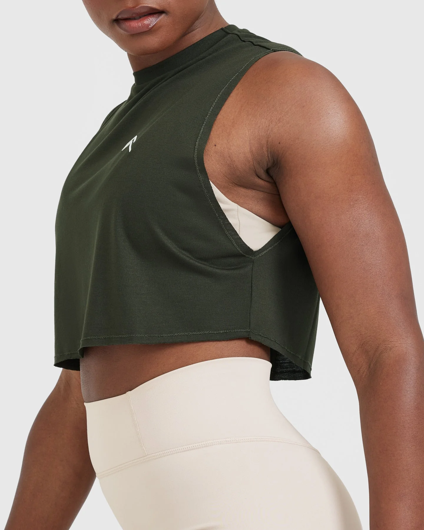 Go To Muscle Crop Vest | Khaki Green - Image 4
