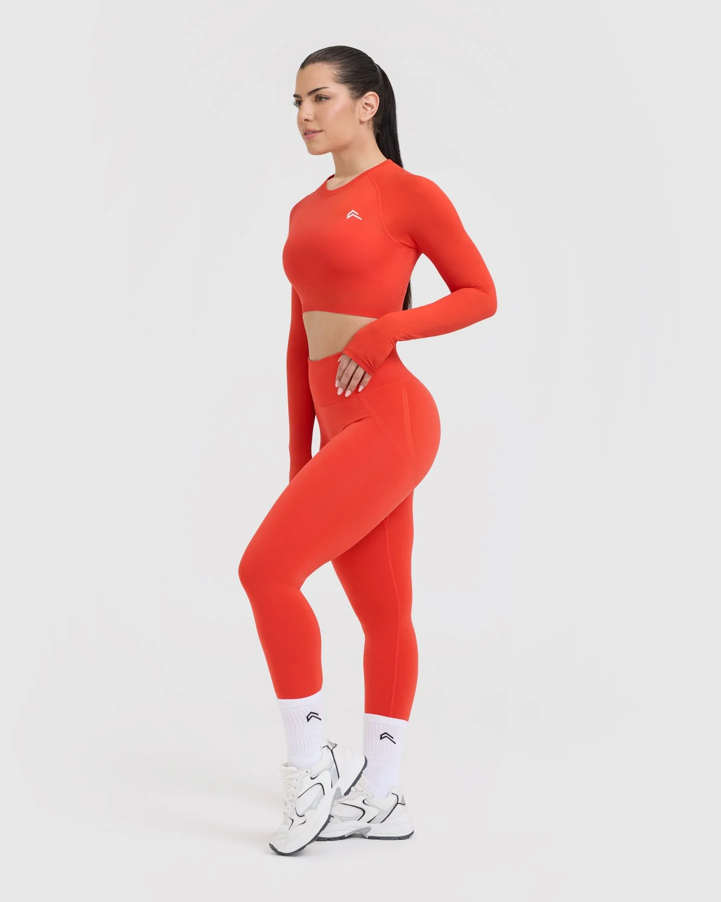 Go To Seamless Fitted Crop Long Sleeve Top | Charged Orange - Image 3